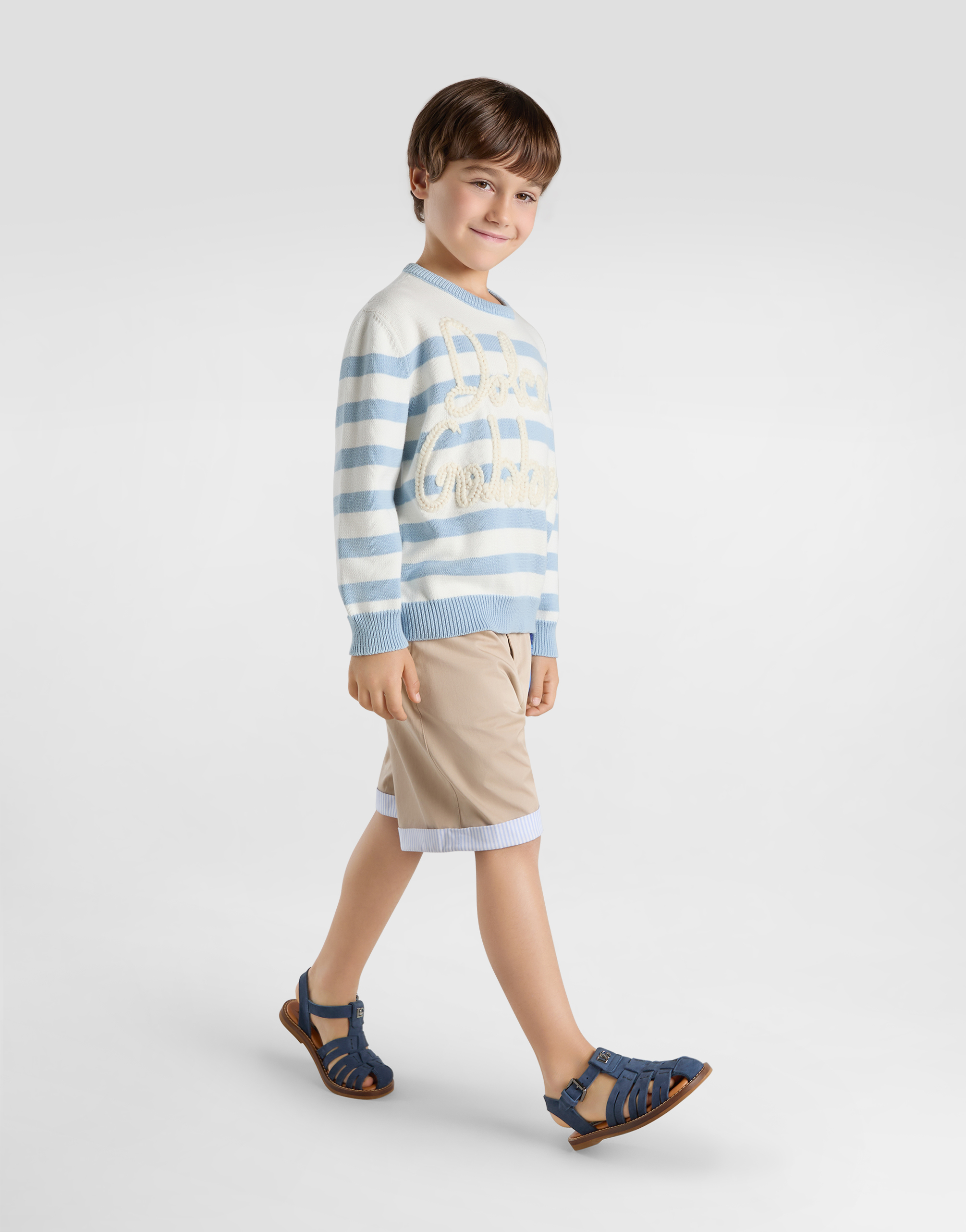 Striped plain-knit pullover with Dolce&Gabbana logo