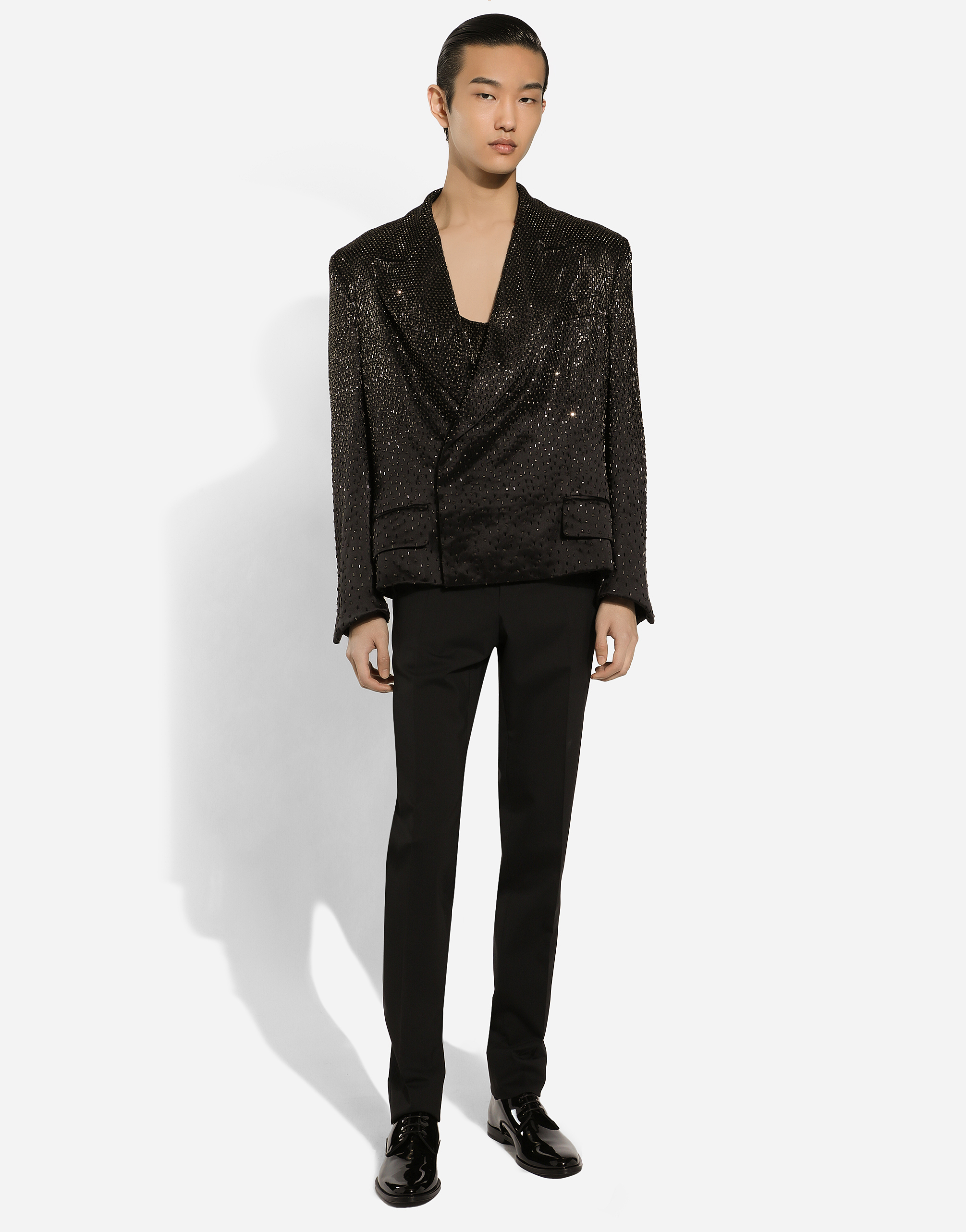 Double-breasted Sicilia-fit jacket in embroidered satin