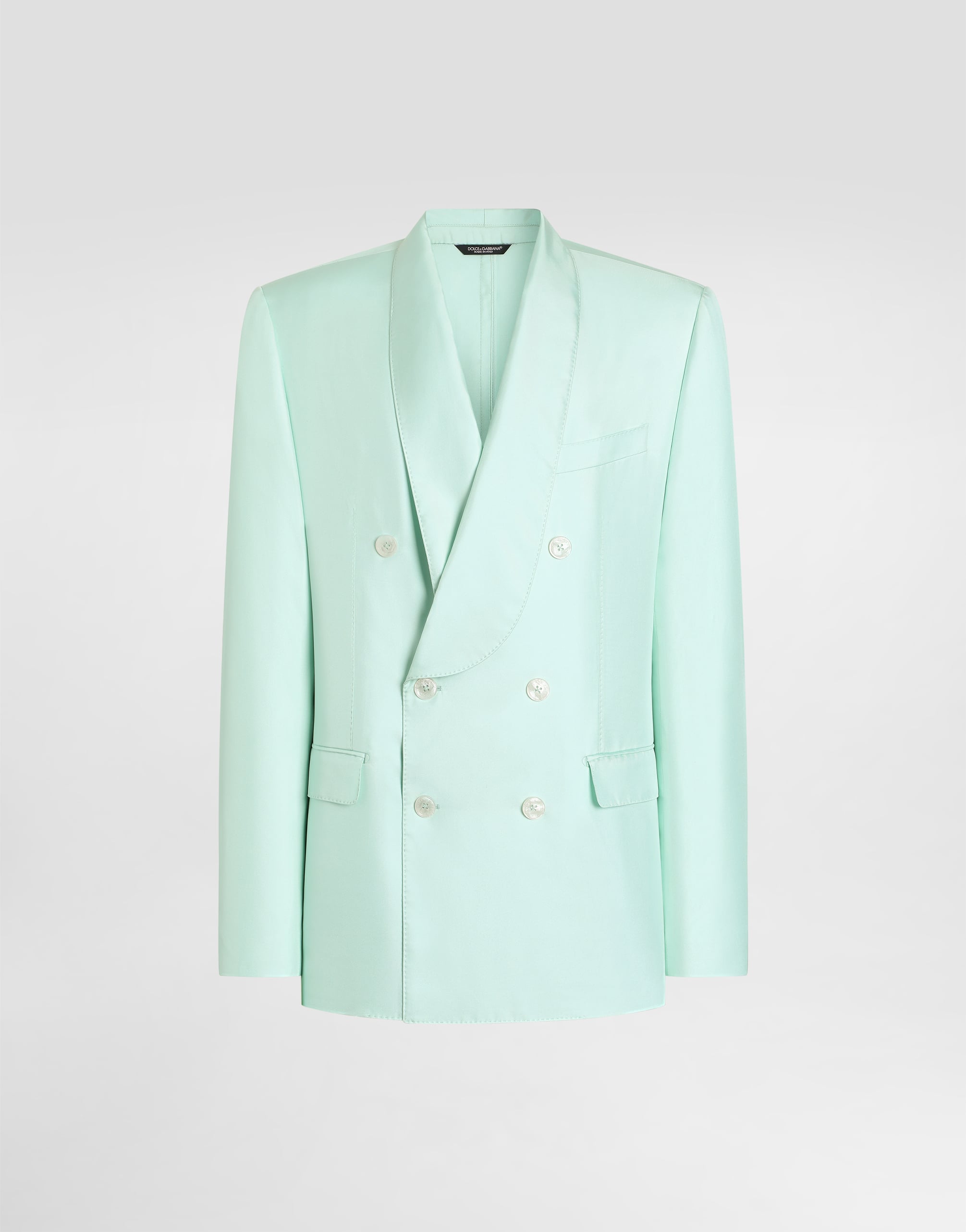 Sicilia light double-breasted jacket in silk twill in Azure for