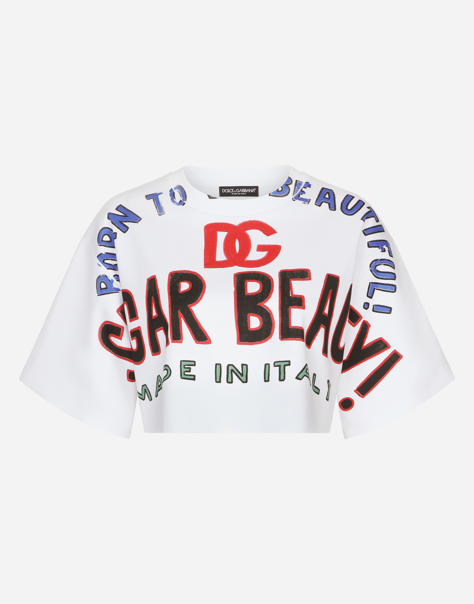 DOLCE & GABBANA CROPPED JERSEY T-SHIRT WITH DOLCE&GABBANA LETTERING