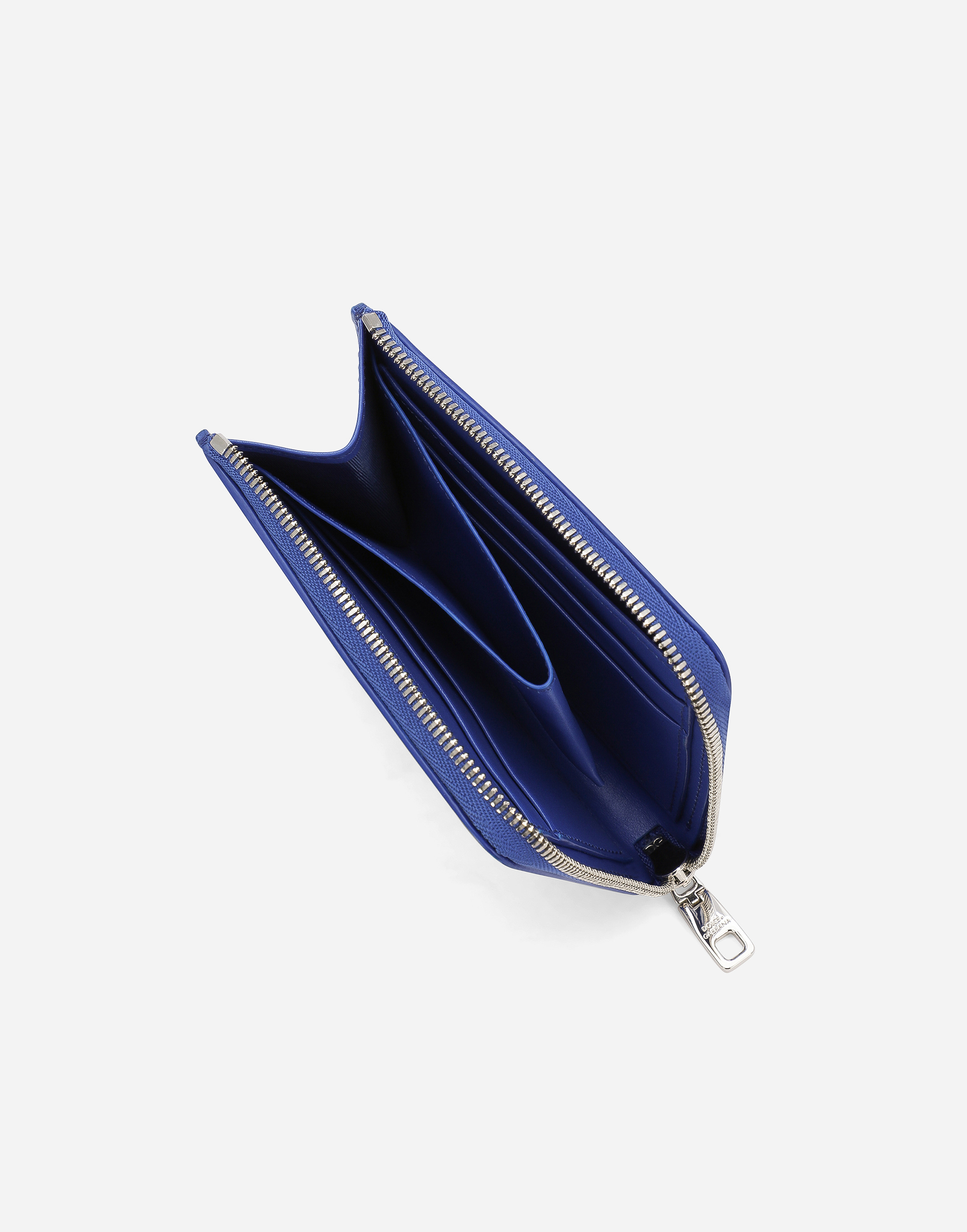 Shop Dolce & Gabbana Calfskin Card Holder With Raised Logo In Blue