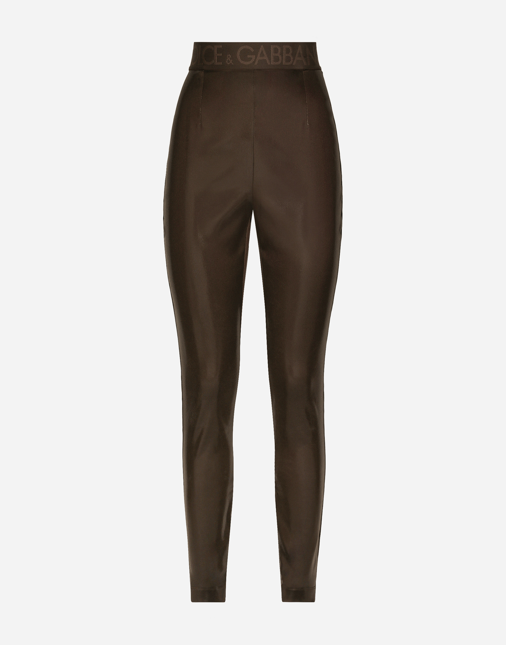 DOLCE & GABBANA SHINY SATIN LEGGINGS WITH BRANDED ELASTIC