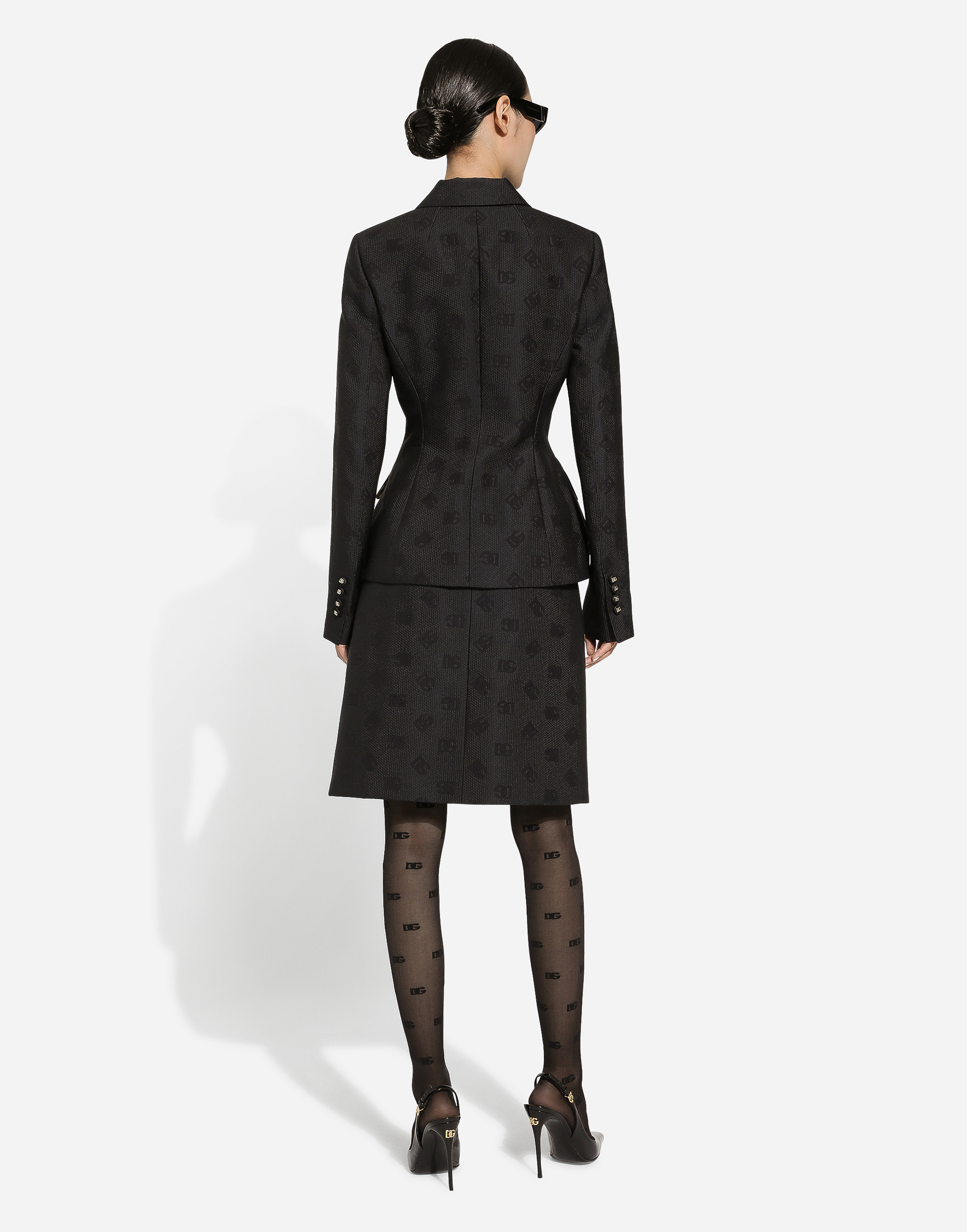 Dolce & Gabbana Quilted Jacquard Midi Skirt With Dg Logo In Black