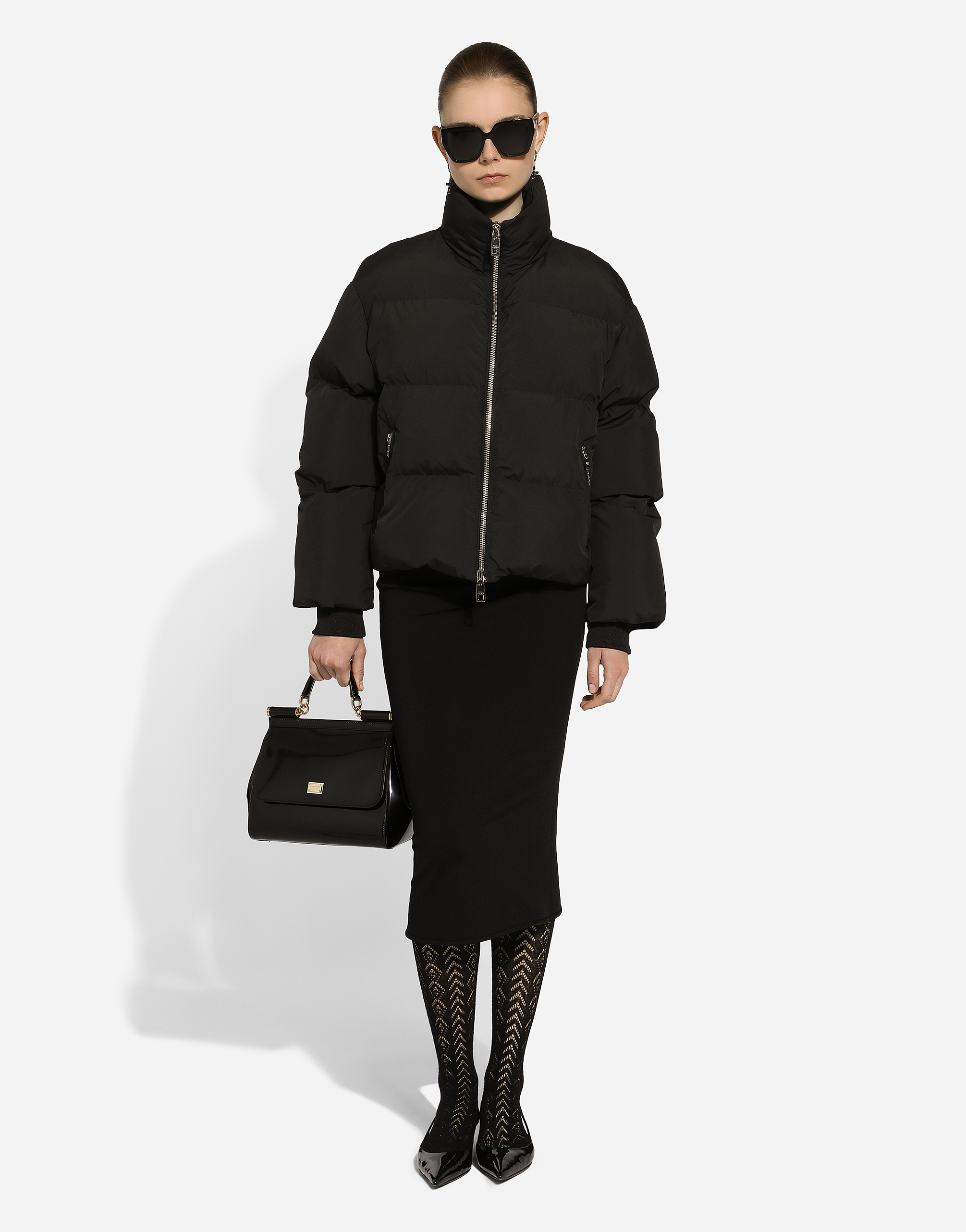 Dolce & Gabbana High-neck Zip-up Down Jacket In ブラック