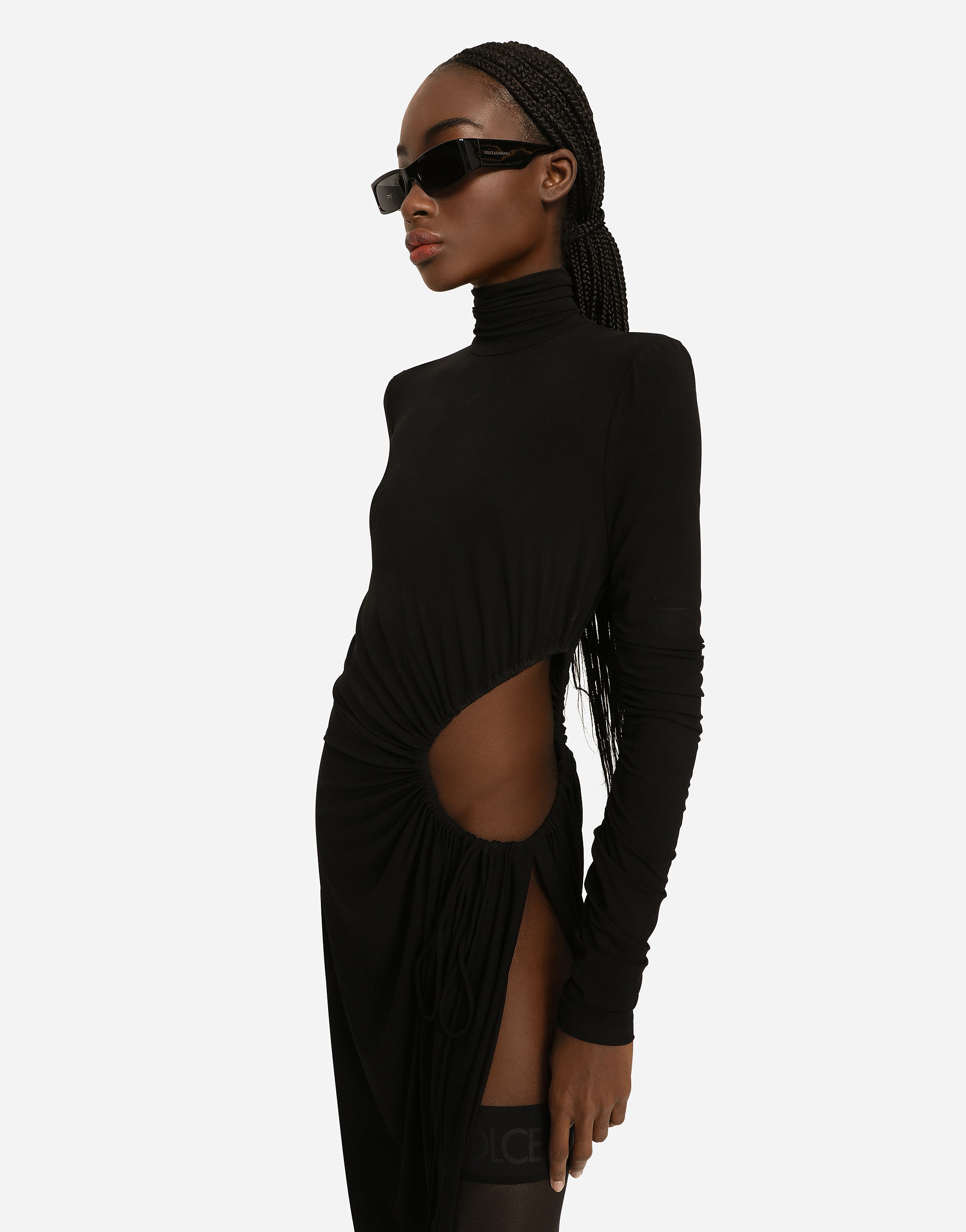 DOLCE & GABBANA HIGH-NECKED JERSEY CALF-LENGTH DRESS WITH CUT-OUT