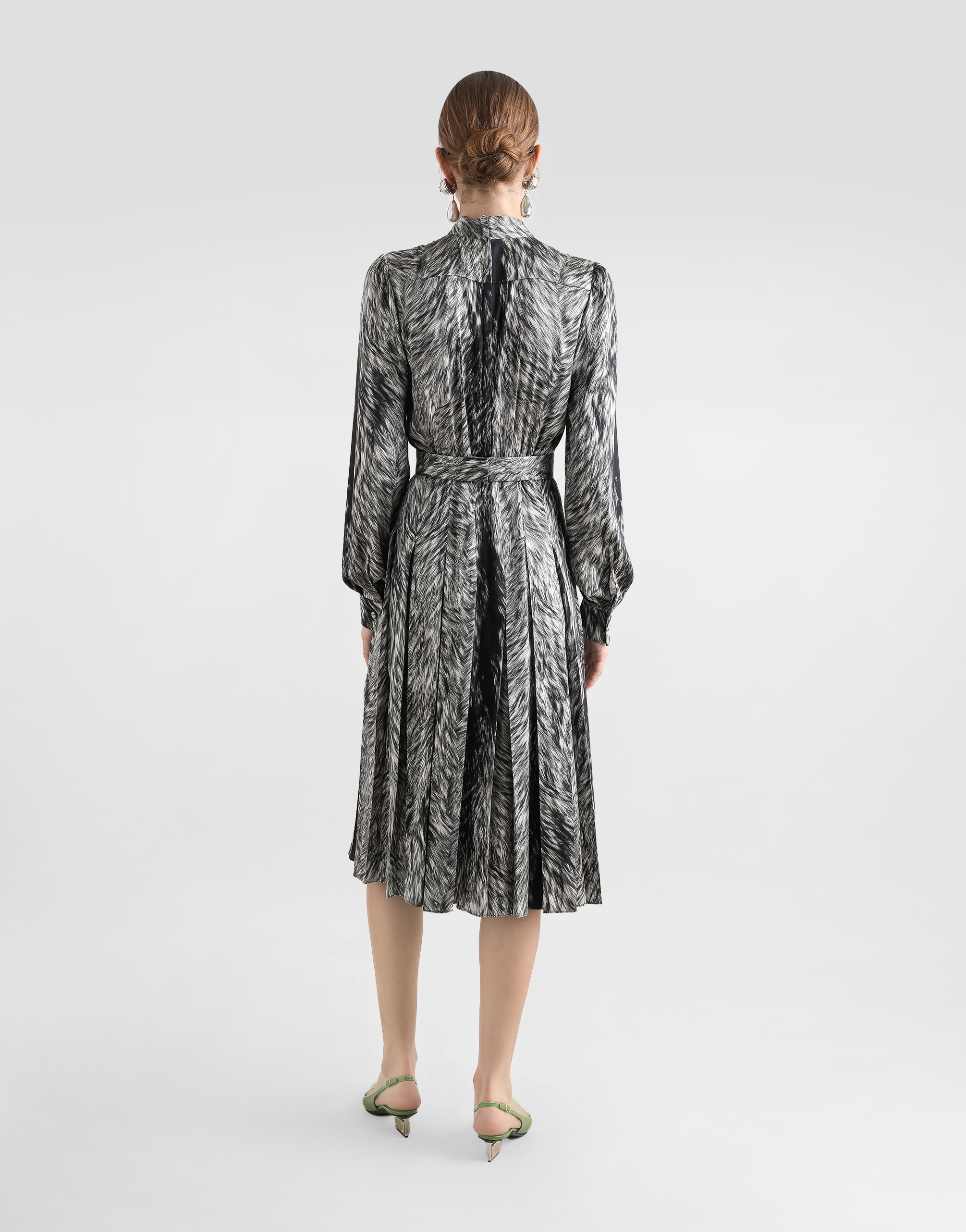 Dolce & Gabbana Fur-print Midi Dress In Grey