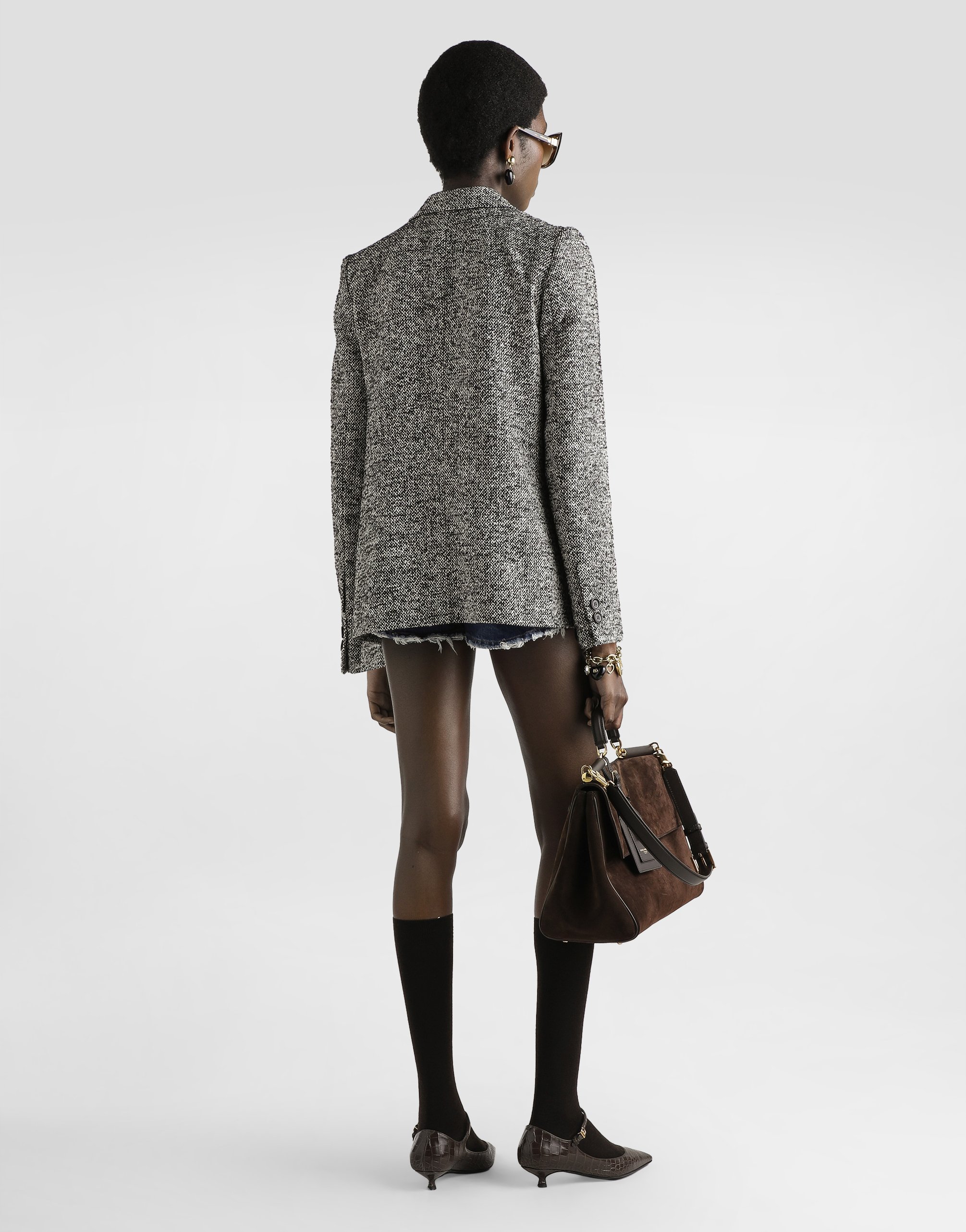 Dolce & Gabbana Short Double-breasted Coat In Dotted Wool Blend In Gray