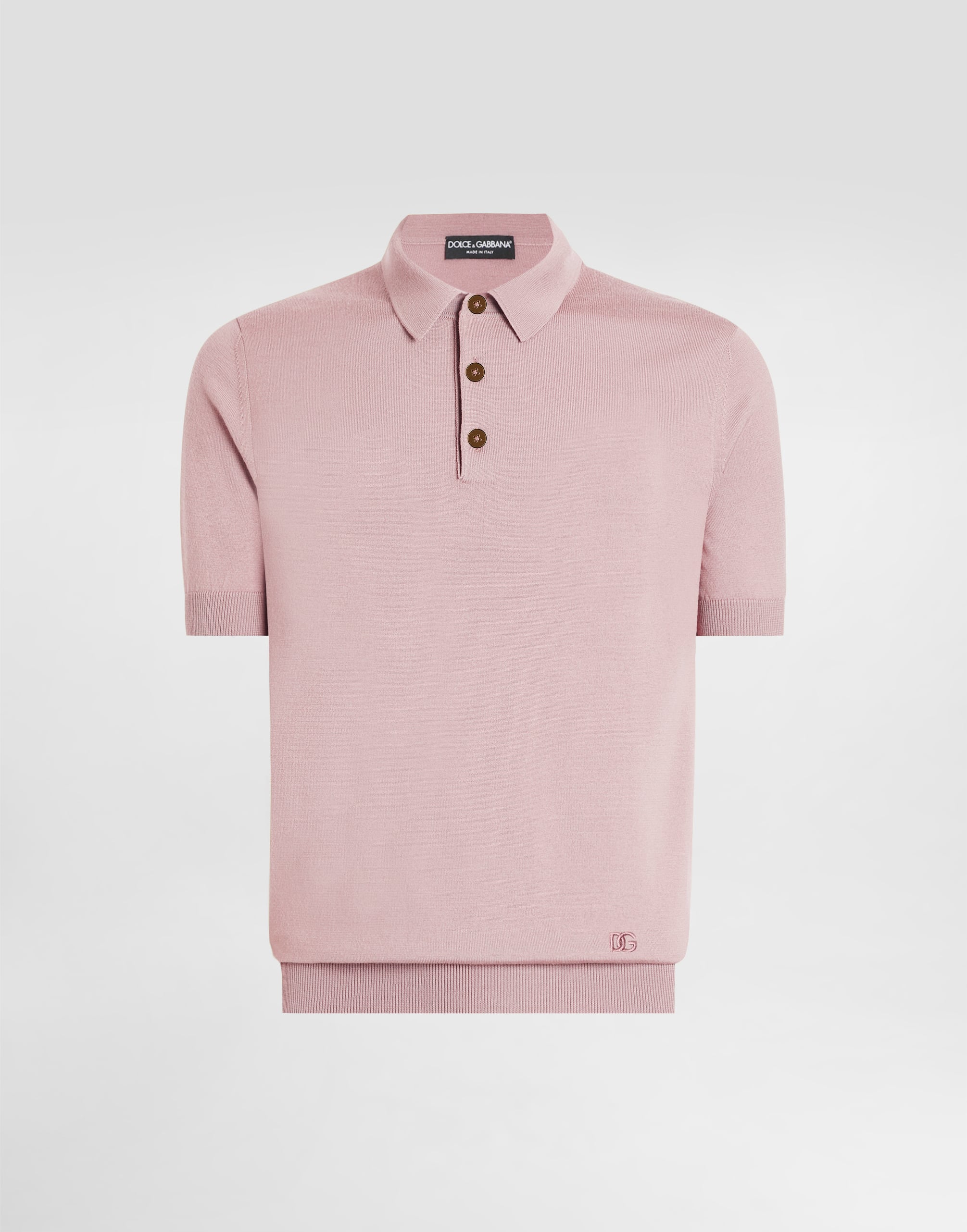 DOLCE&GABBANA 半袖 ポロシャツ ピンク刺繍 イタリア製 Silk polo shirt in Pink for Men | Dolce&Gabbana® US