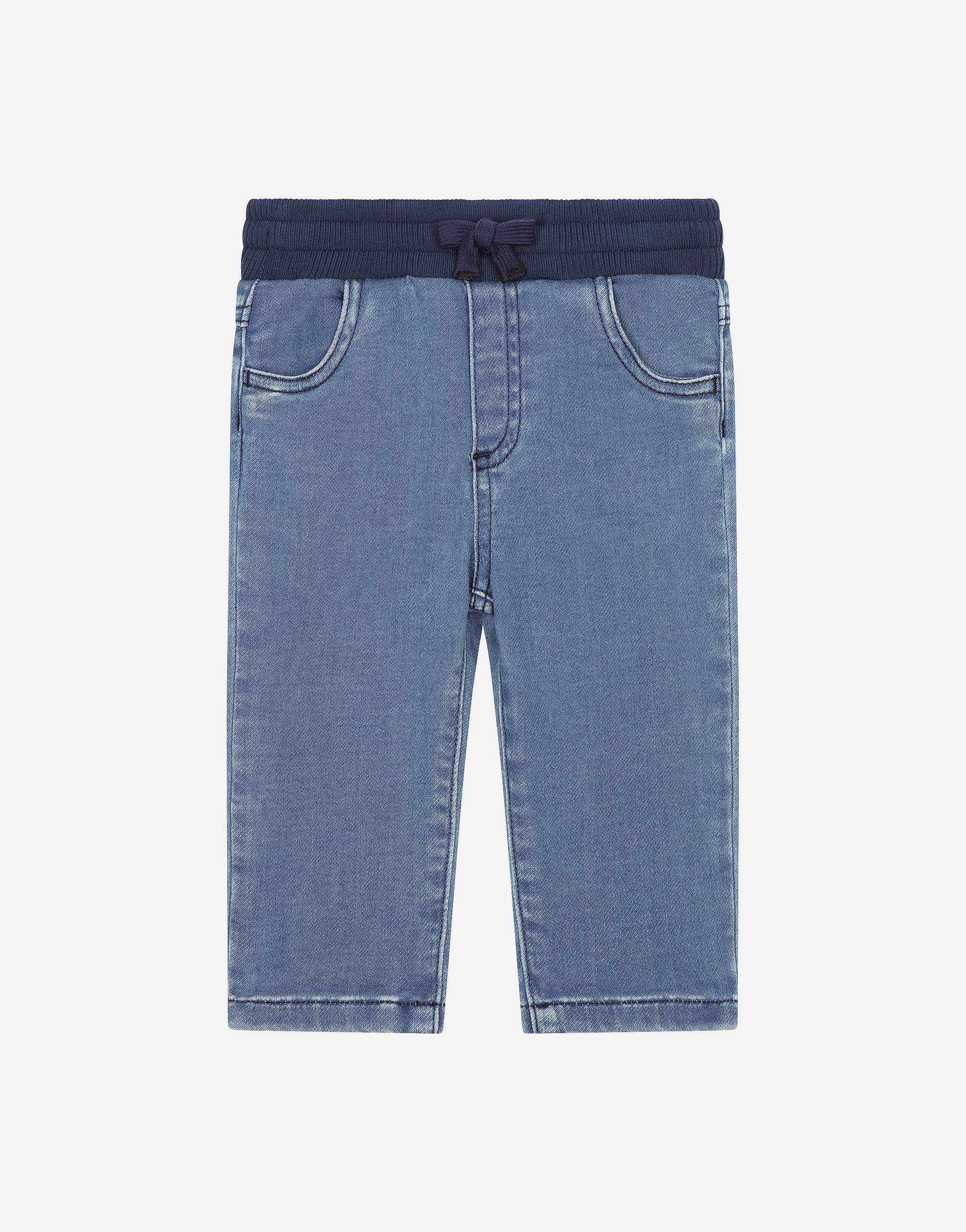Blue stretch denim jeans with logo tag
