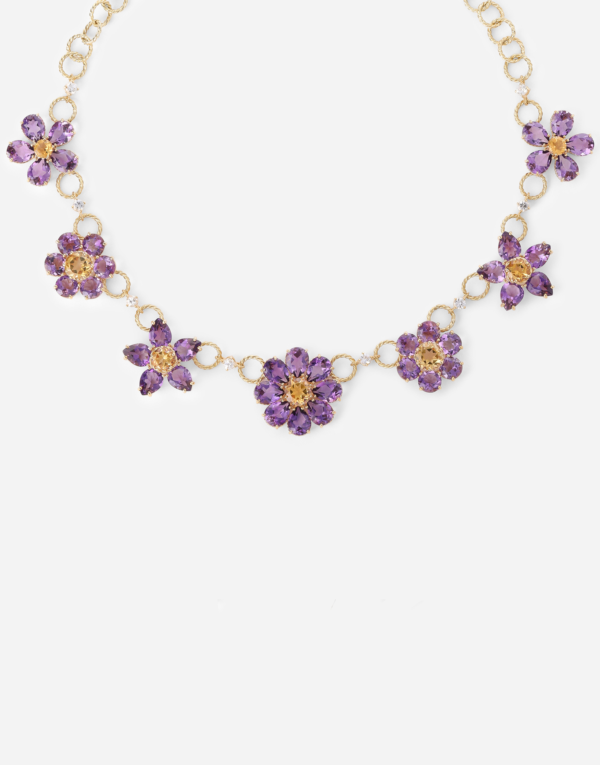 Shop Dolce & Gabbana Spring Necklace In Yellow 18kt Gold With Amethyst Floral Motif