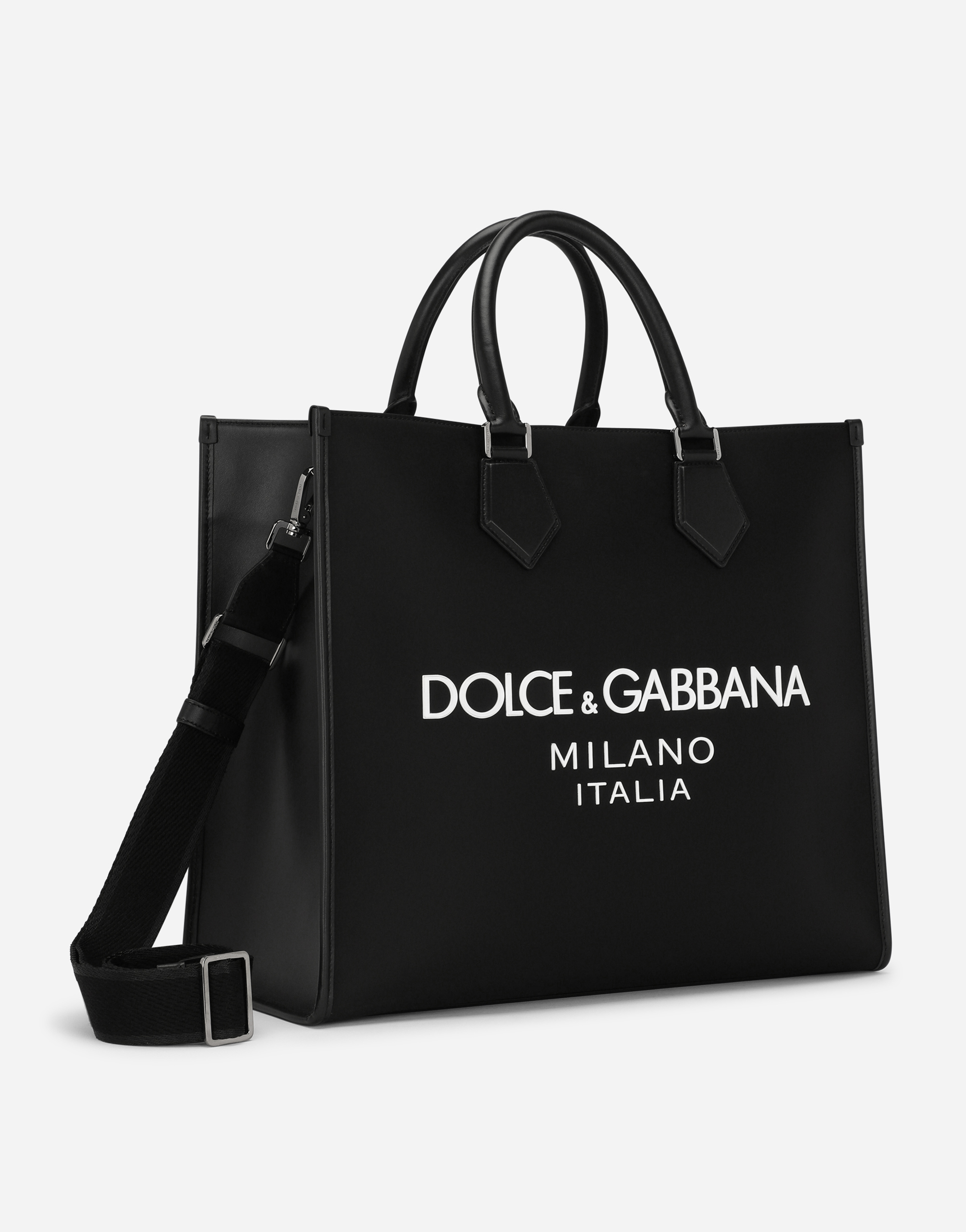 Dolce & Gabbana Large Nylon Shopper With Rubberized Logo In Black