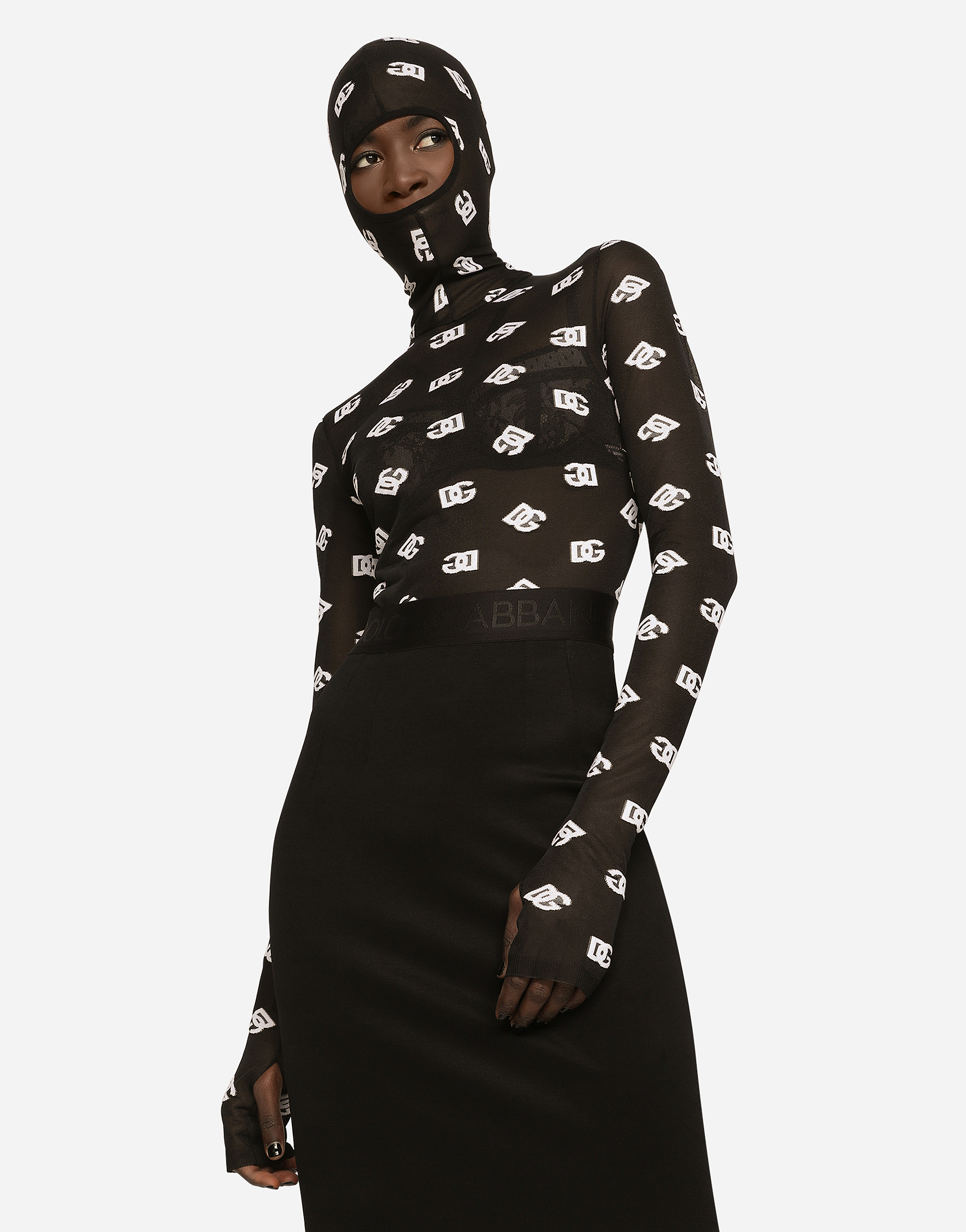 Dolce & Gabbana Marquisette Jumpsuit With Hood And Logo Print In Multicolor