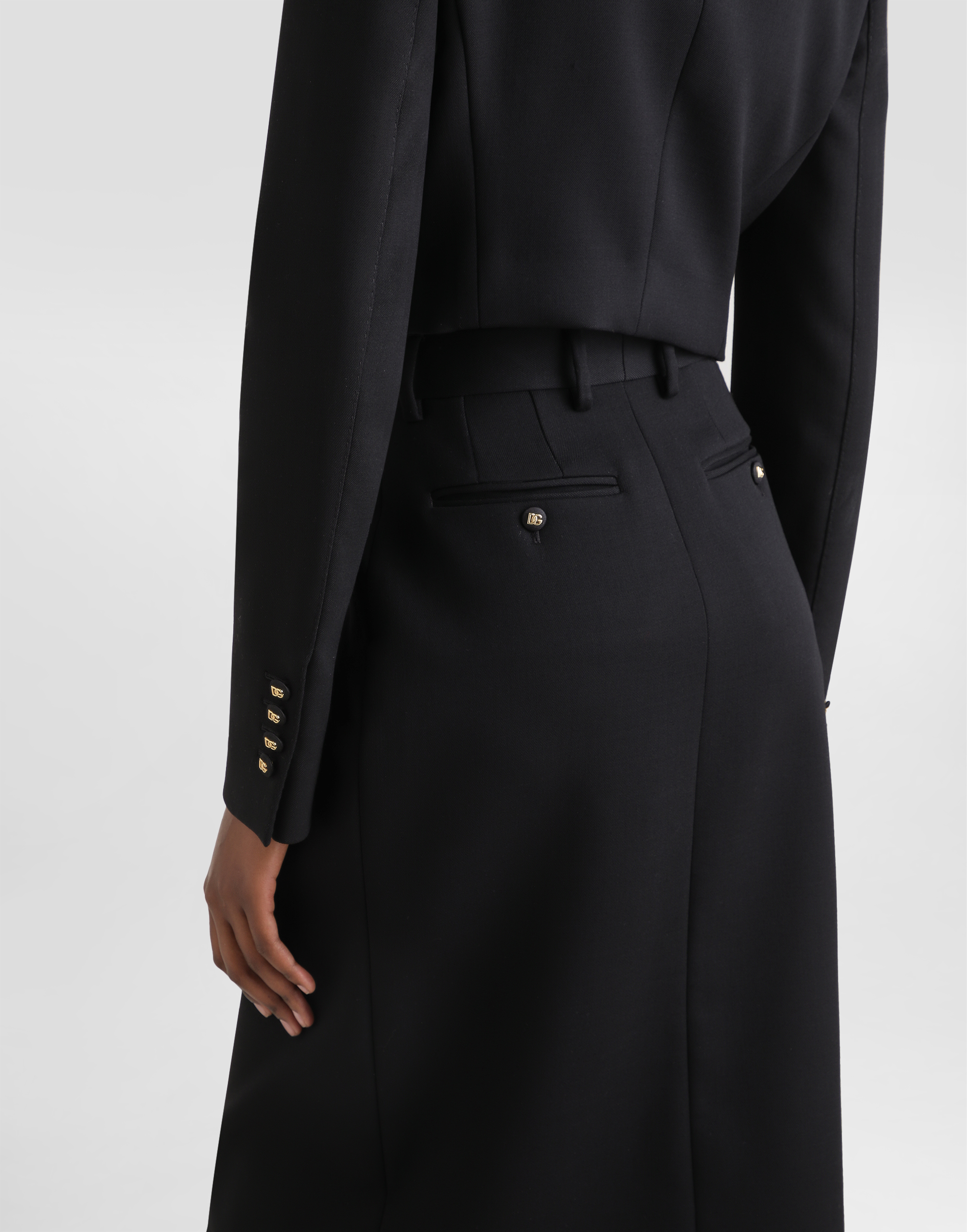 Dolce & Gabbana High-rise Double Wool Stretch Slit Midi Skirt In Black