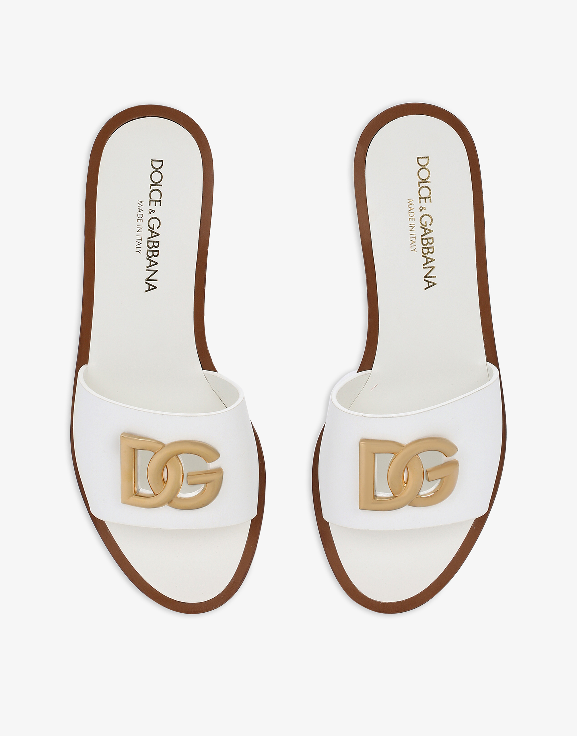 Dolce & Gabbana Dg Medallion Leather Flat Sandals In Bianco Ottico