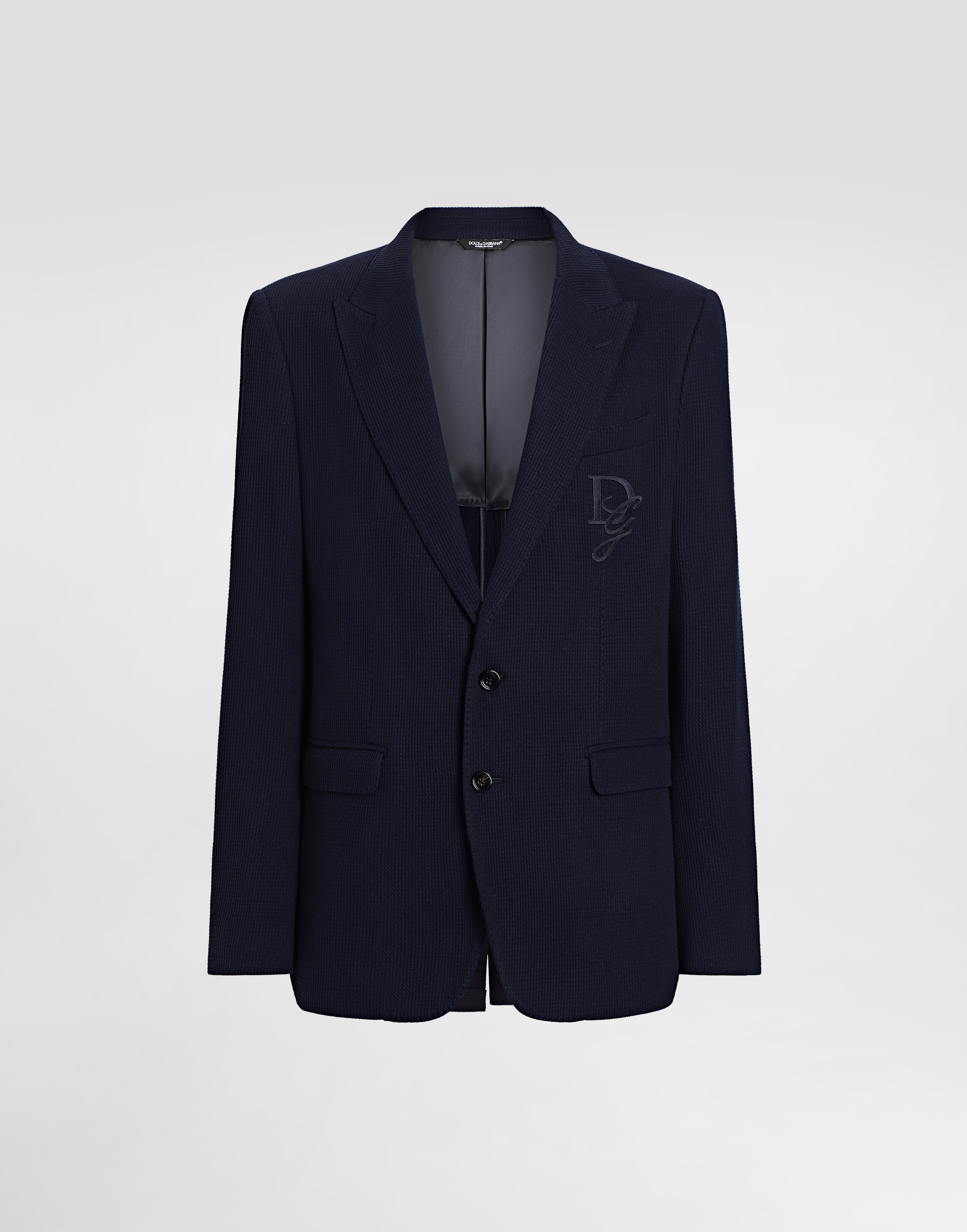 Dolce & Gabbana Single-breasted Cotton Jersey Jacket With Logo Embroidery - Man Suits And Blazers Blue 46