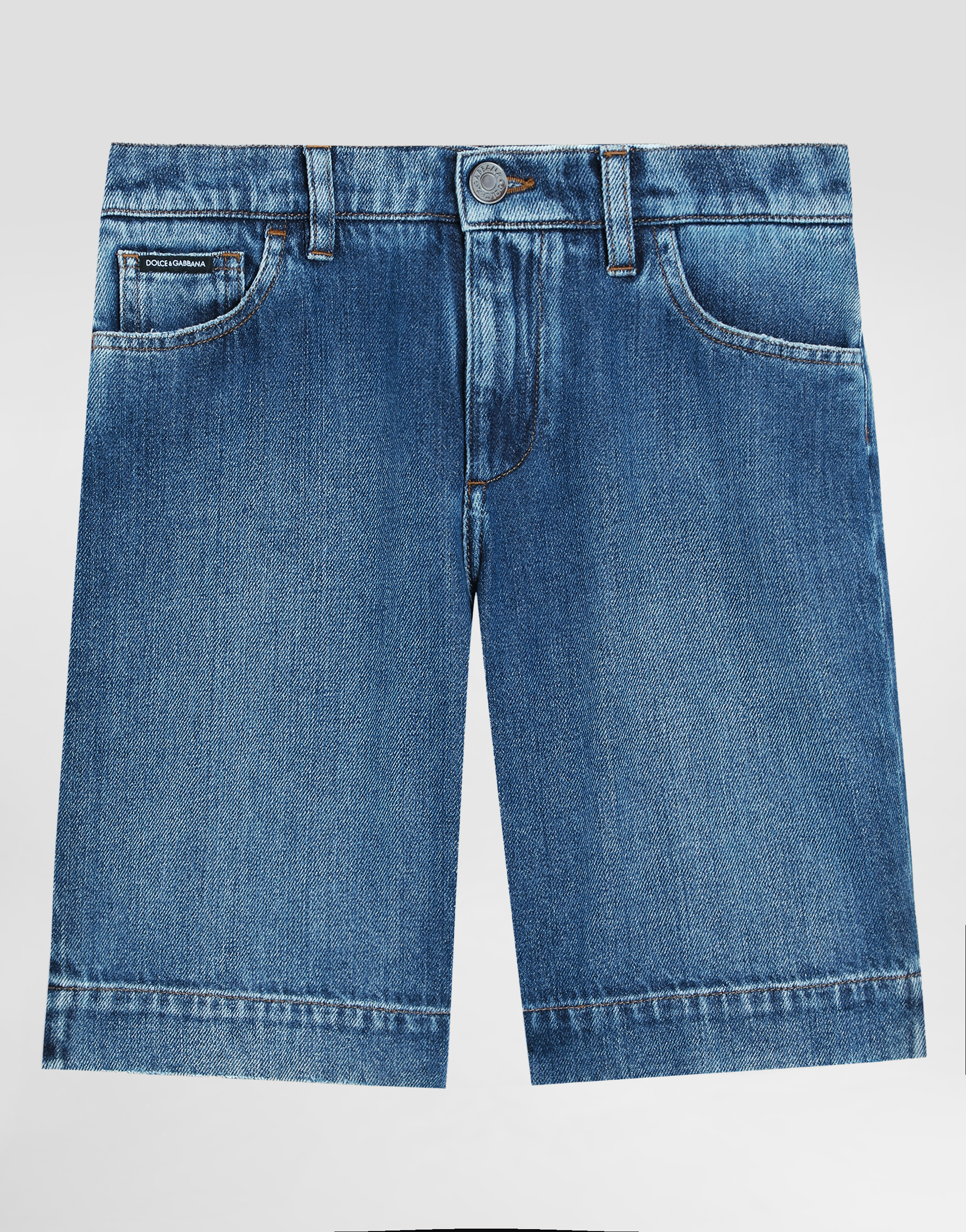 Dolce & Gabbana 5-pocket Denim Shorts With Dolce&gabbana Logo In Variante Abbinata