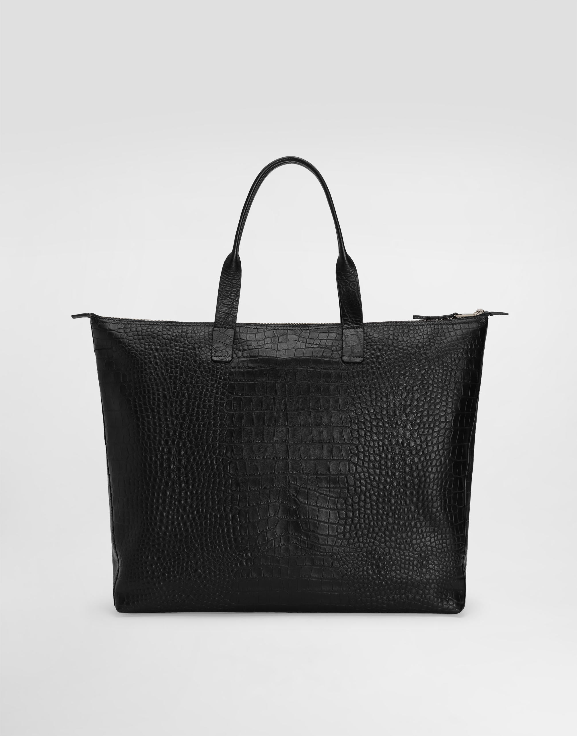 Dolce & Gabbana Large Crocodile-print Calfskin Shopper In Black