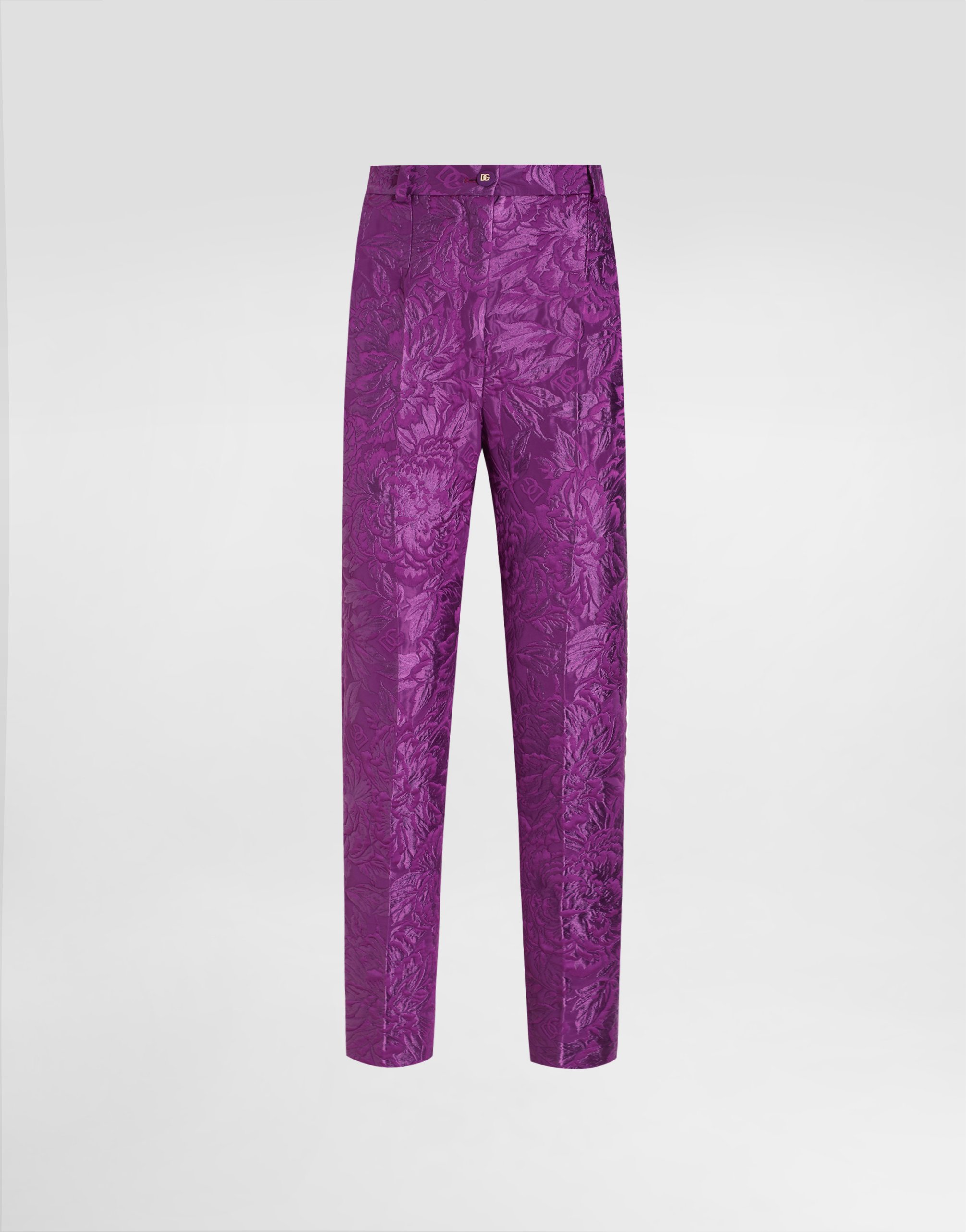 Dolce & Gabbana Peony-motif Brocade Trousers In Purple