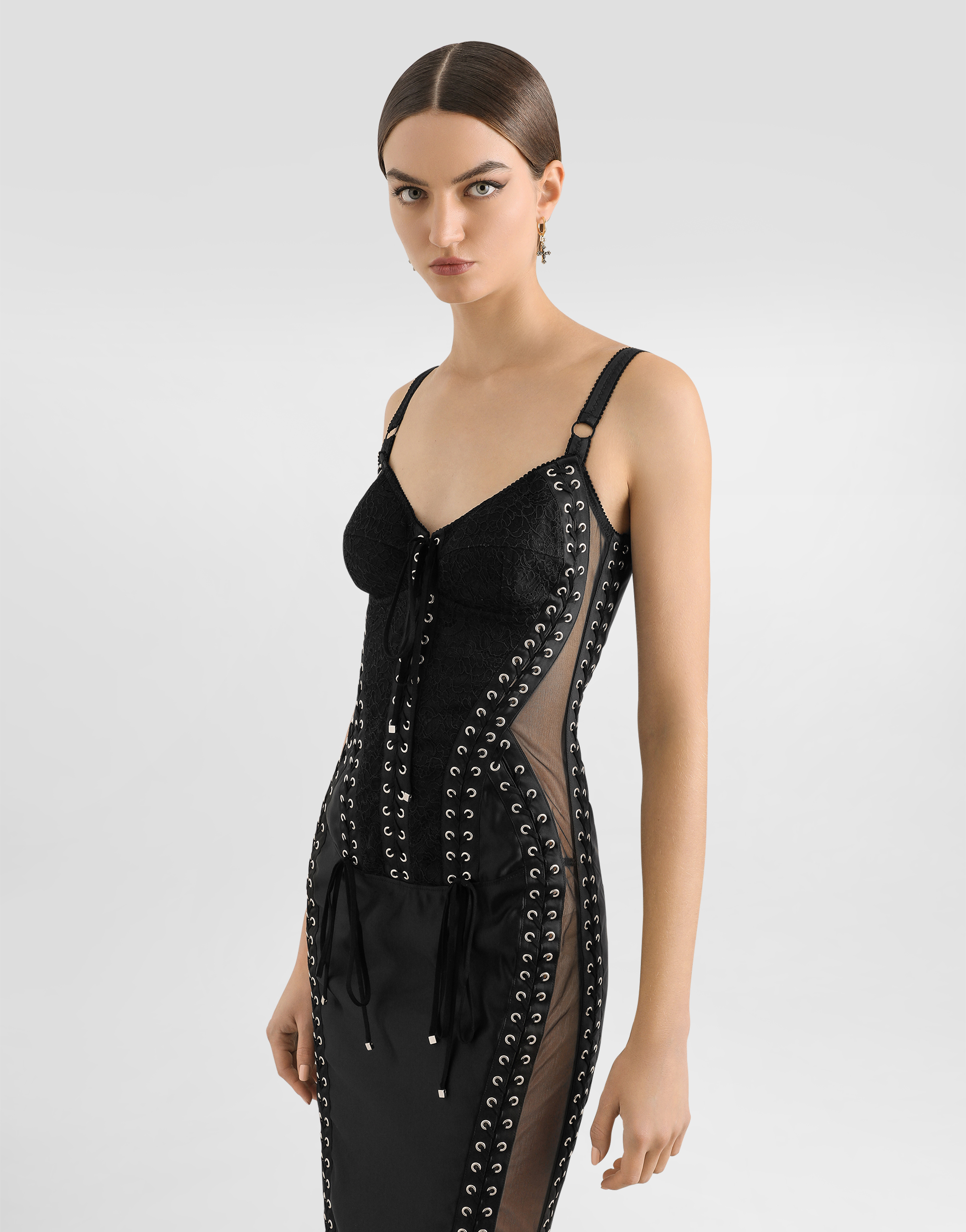 Calf-length dress with corset detailing