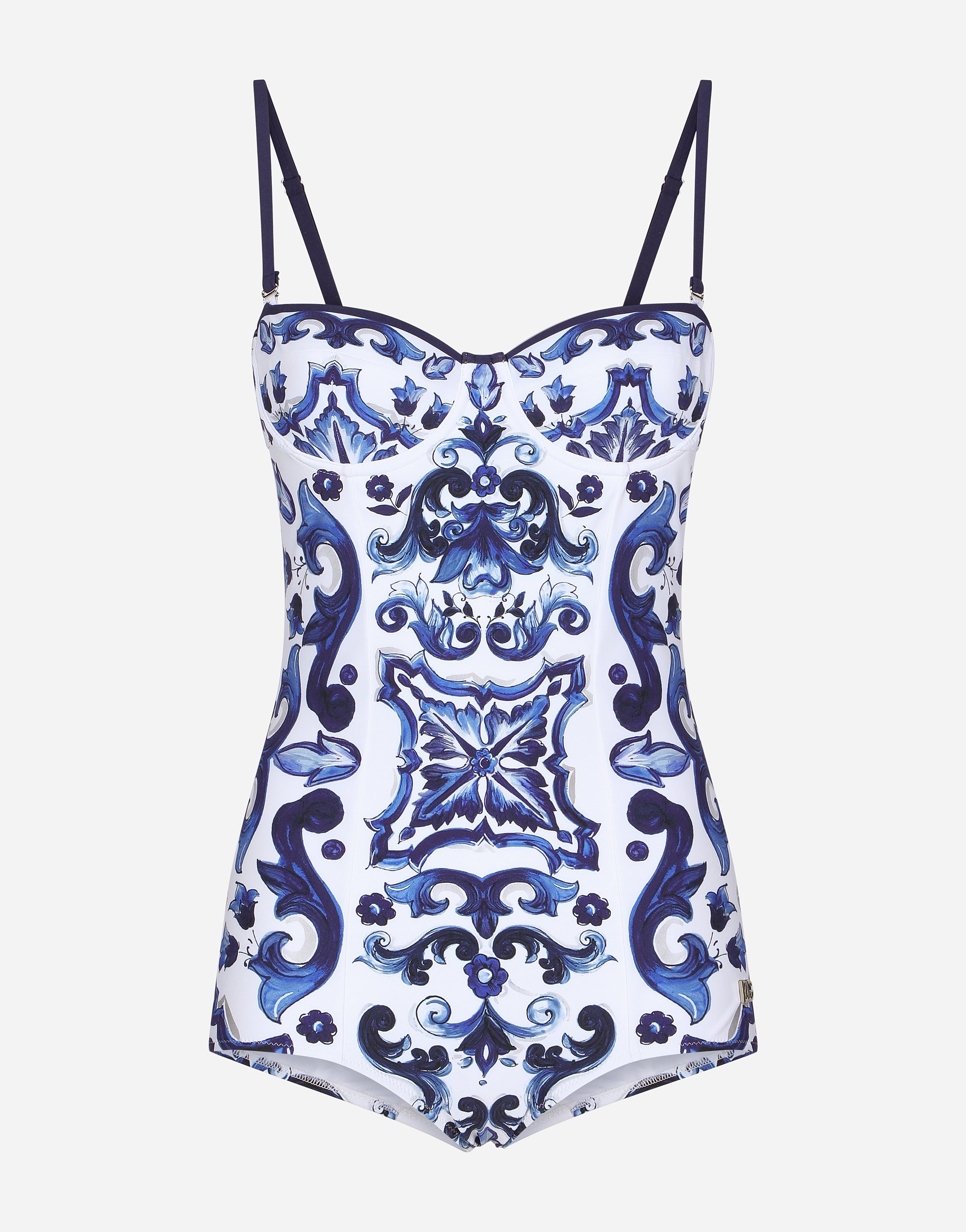 Shop Dolce & Gabbana Majolica-print Balconette One-piece Swimsuit In Multicolor