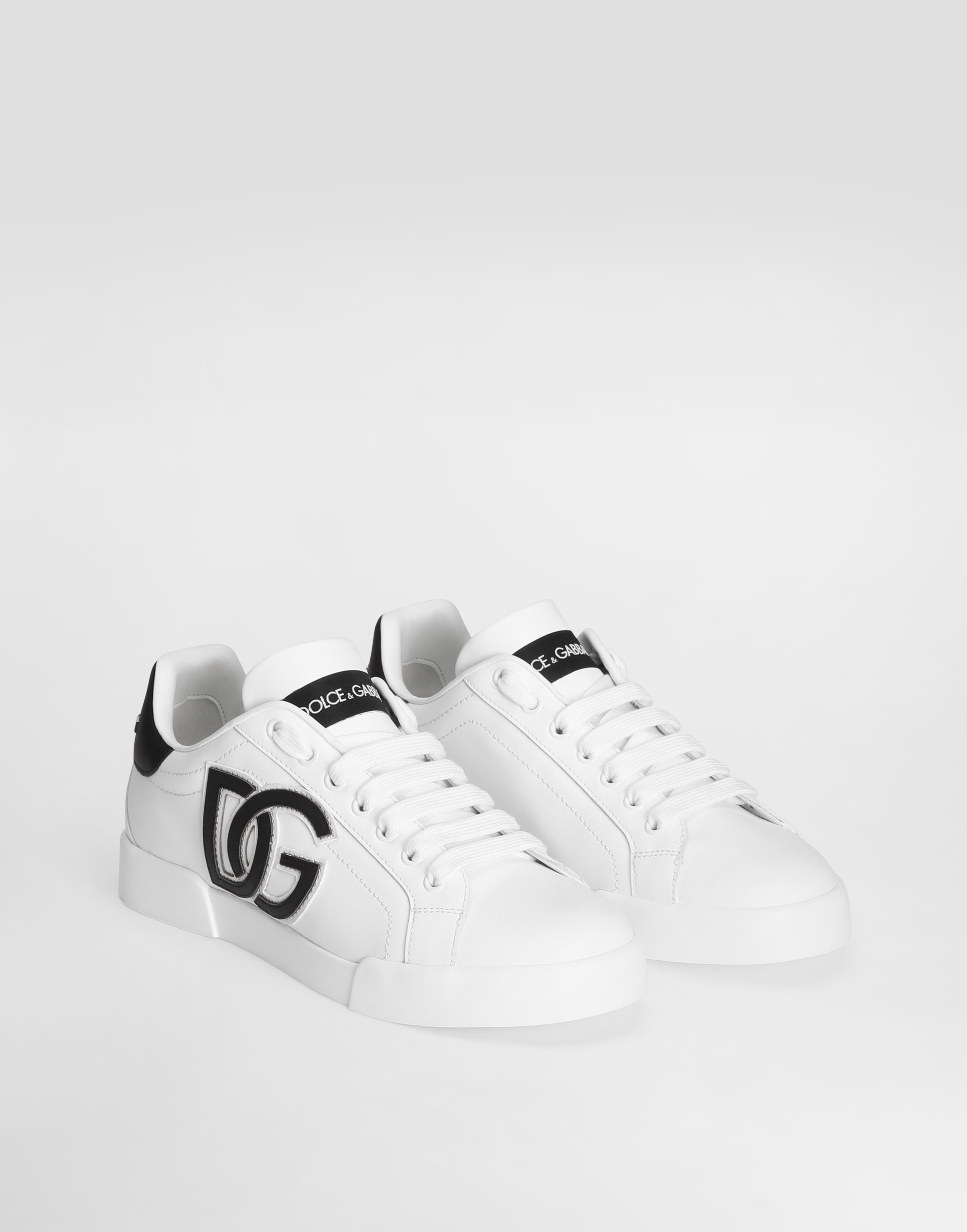 Dolce & Gabbana Calfskin Portofino Sneakers With Dg Logo In Multi