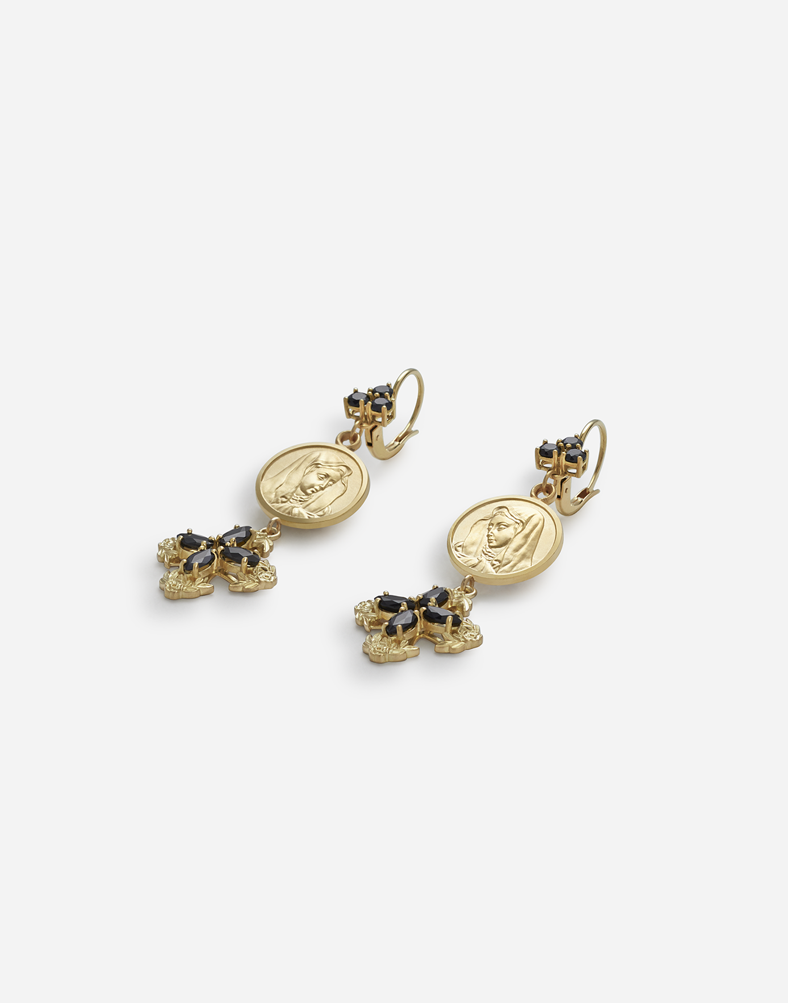 Shop Dolce & Gabbana Drop Earrings With Sapphires In Gold/black