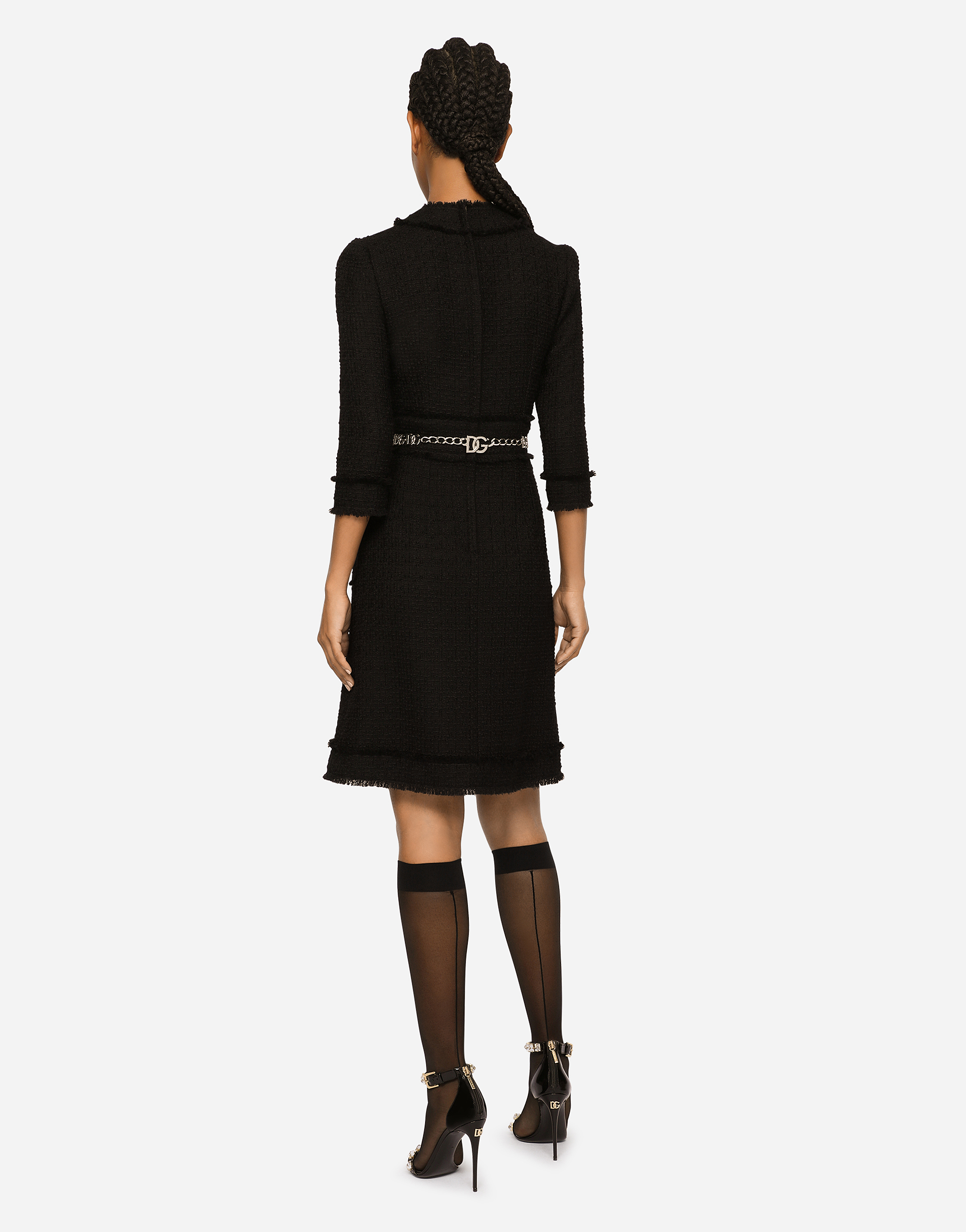 Shop Dolce & Gabbana Raschel Tweed Midi Dress In Black