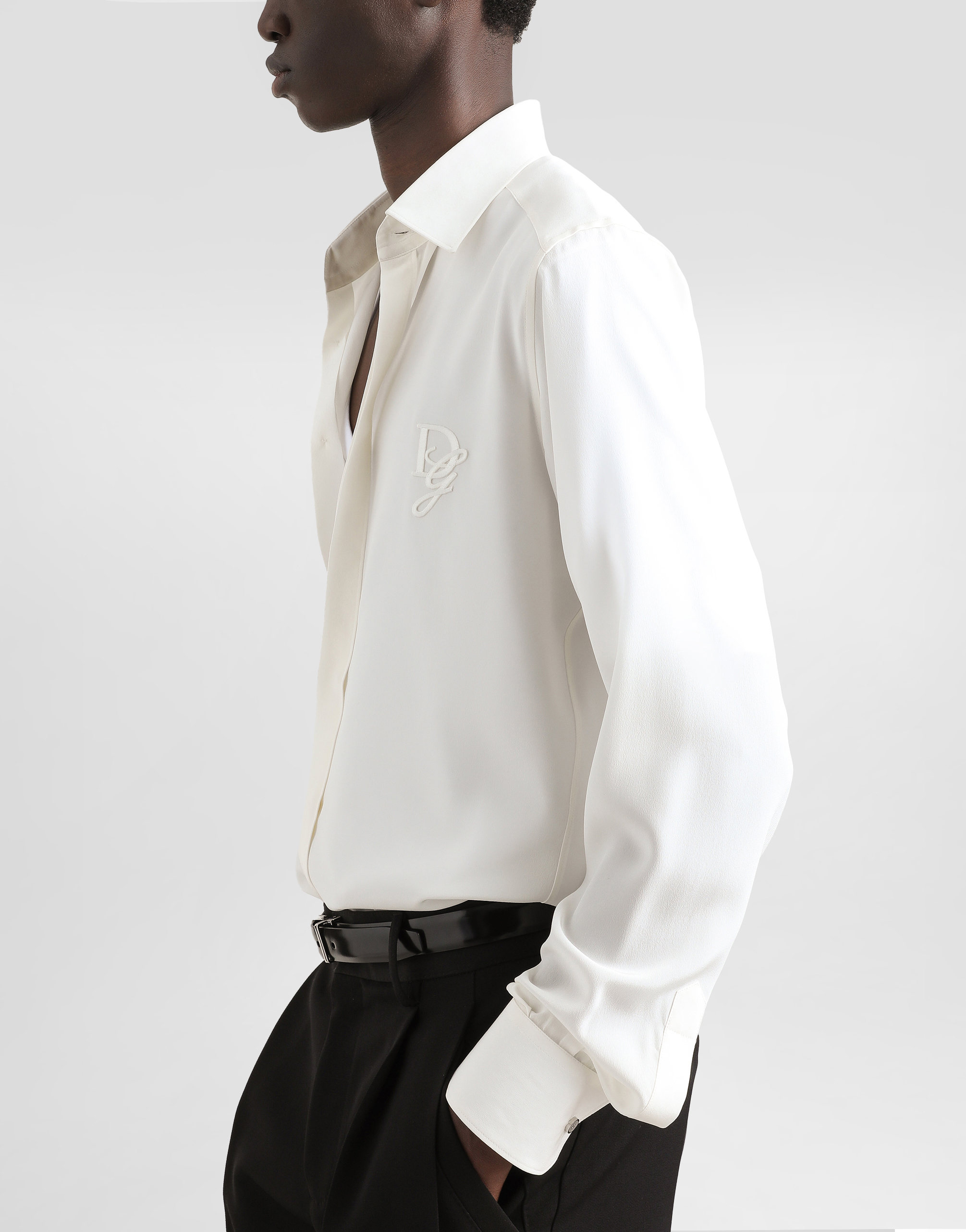 Silk shirt with logo embroidery