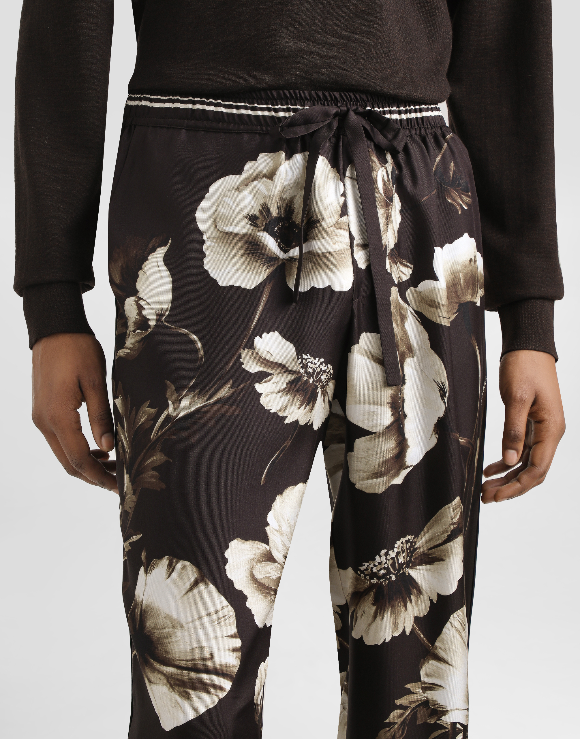 Poppy-print silk twill trousers