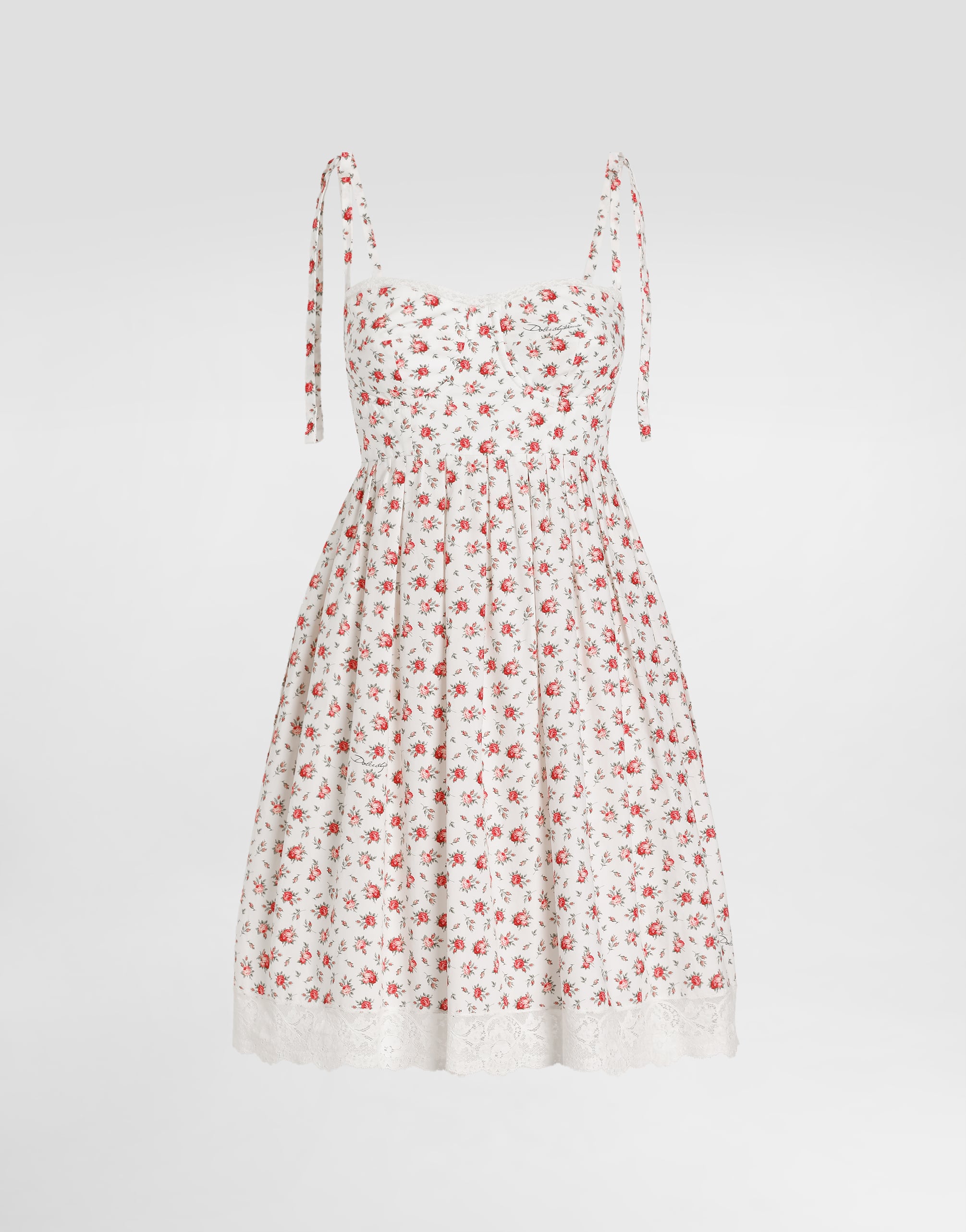 Small rose-print short poplin dress in Multicolor for Women