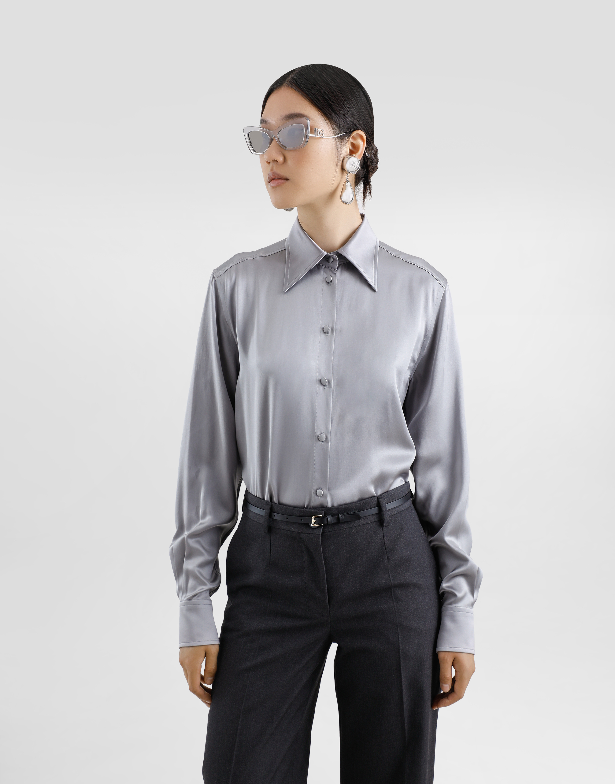 Dolce & Gabbana Silk Satin Shirt In Grey
