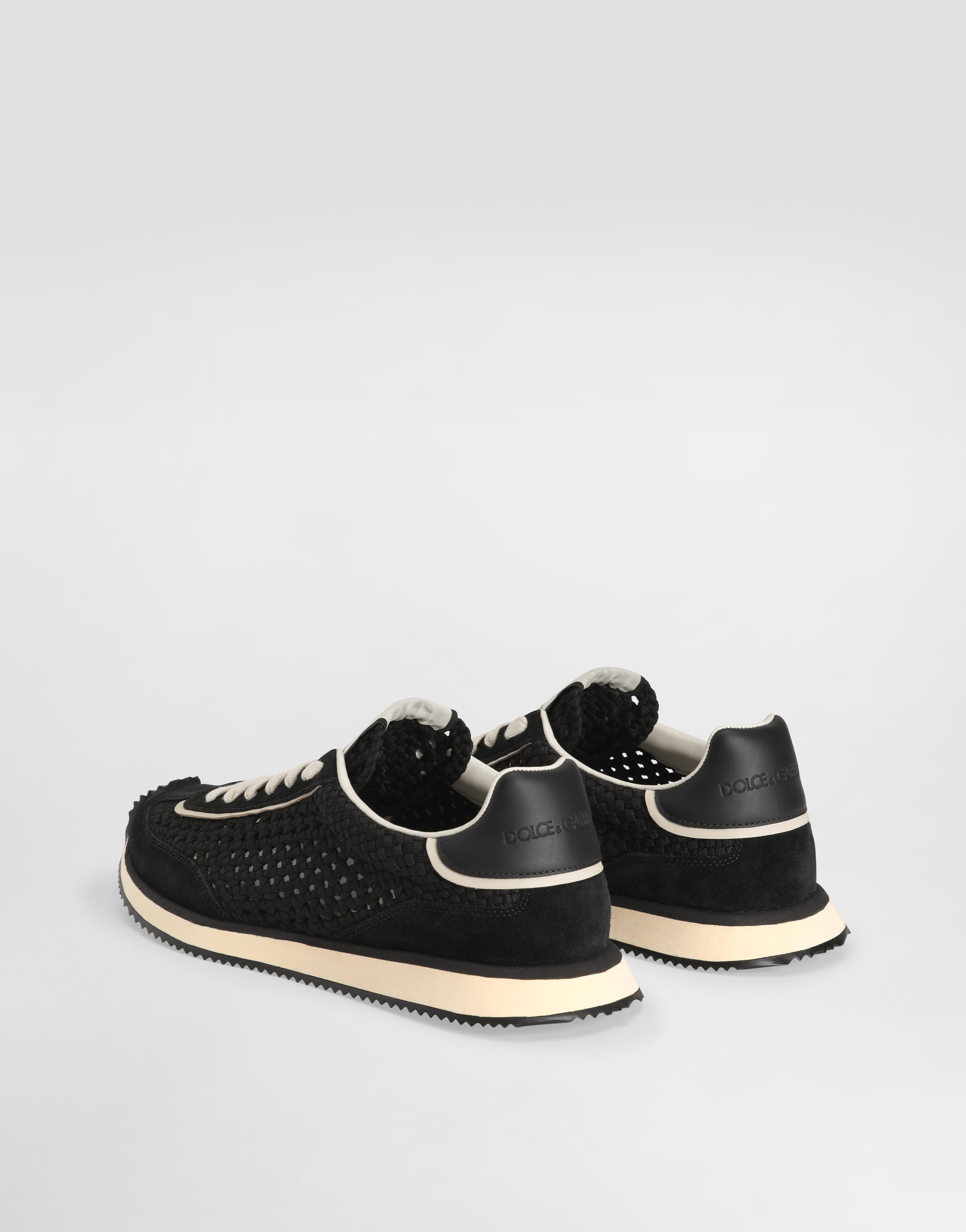 Dolce & Gabbana Dg Cushion Suede And Leather-trimmed Crocheted Sneakers In Black