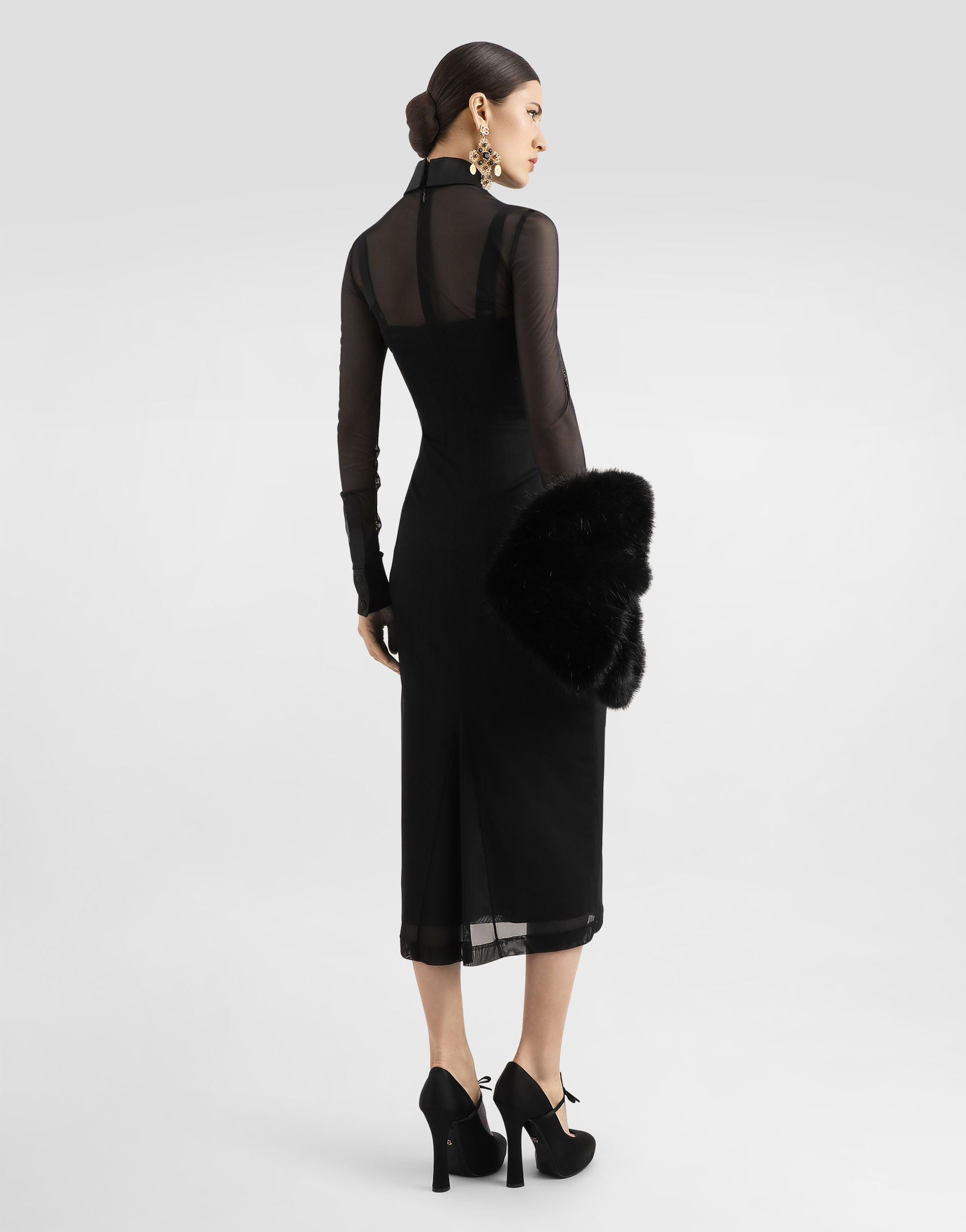 Dolce & Gabbana Tulle Shirt Dress With Satin Details In Black