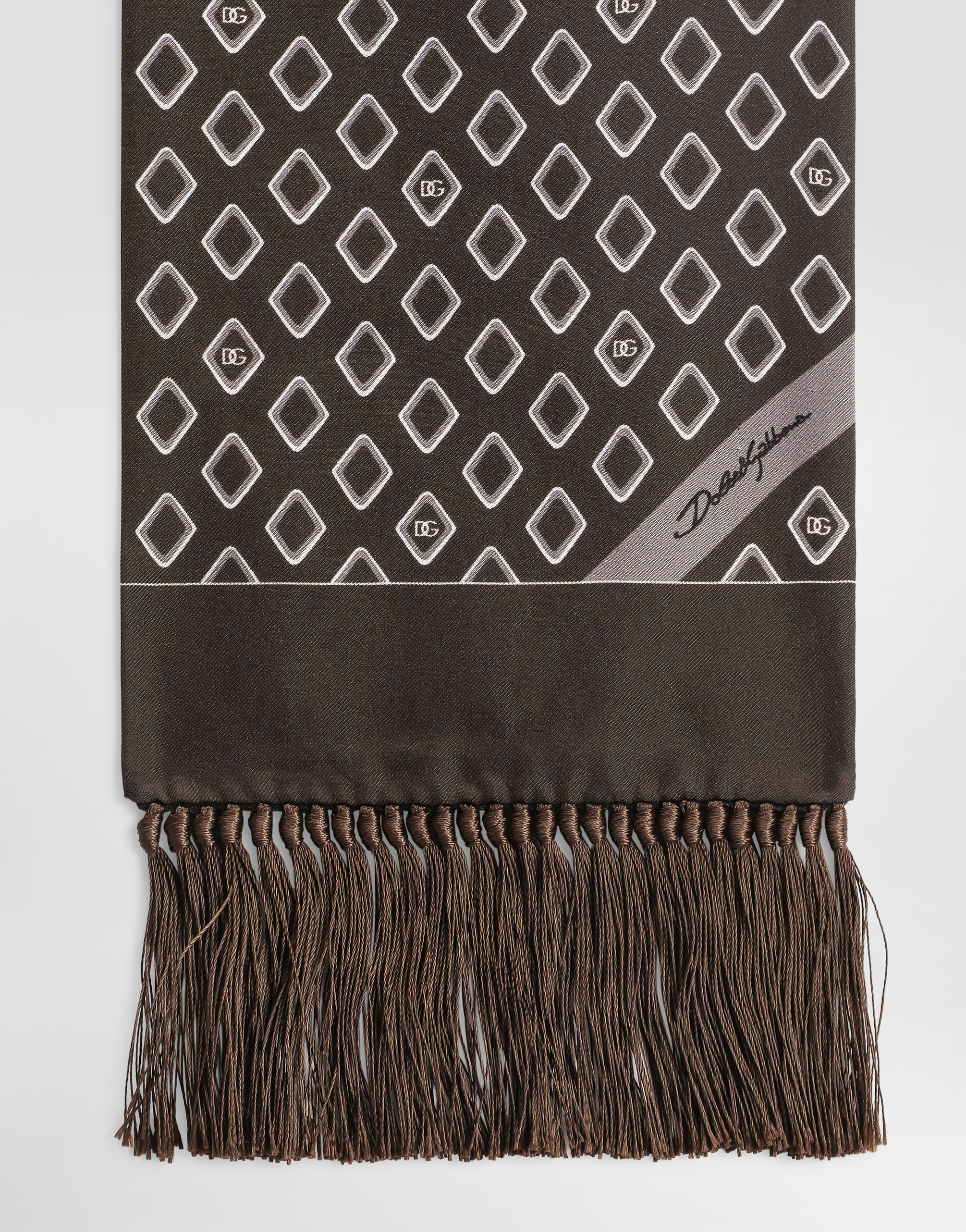 Dolce & Gabbana Geometric-pattern Silk Scarf In Brown