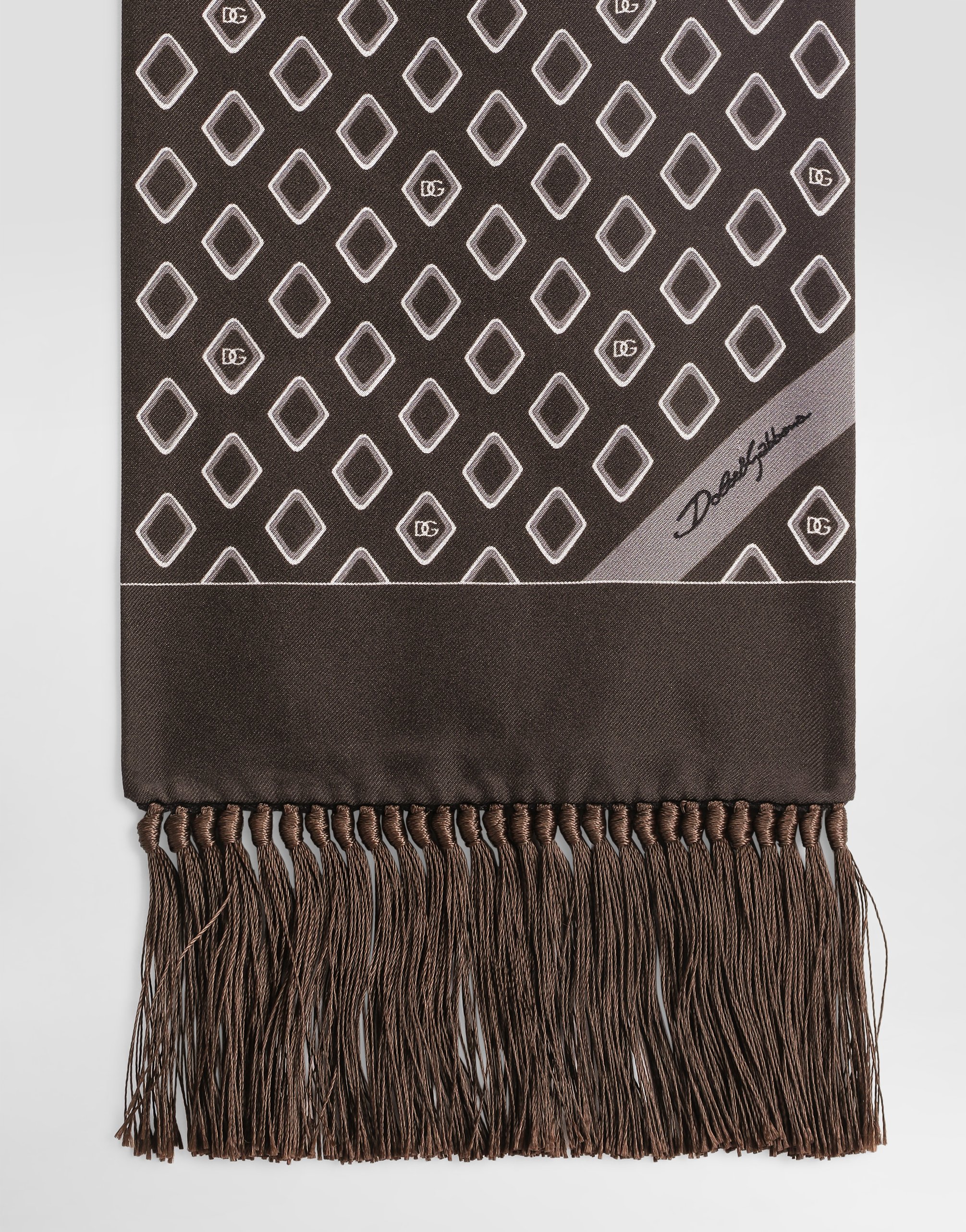Dolce & Gabbana Geometric-pattern Silk Scarf In Brown