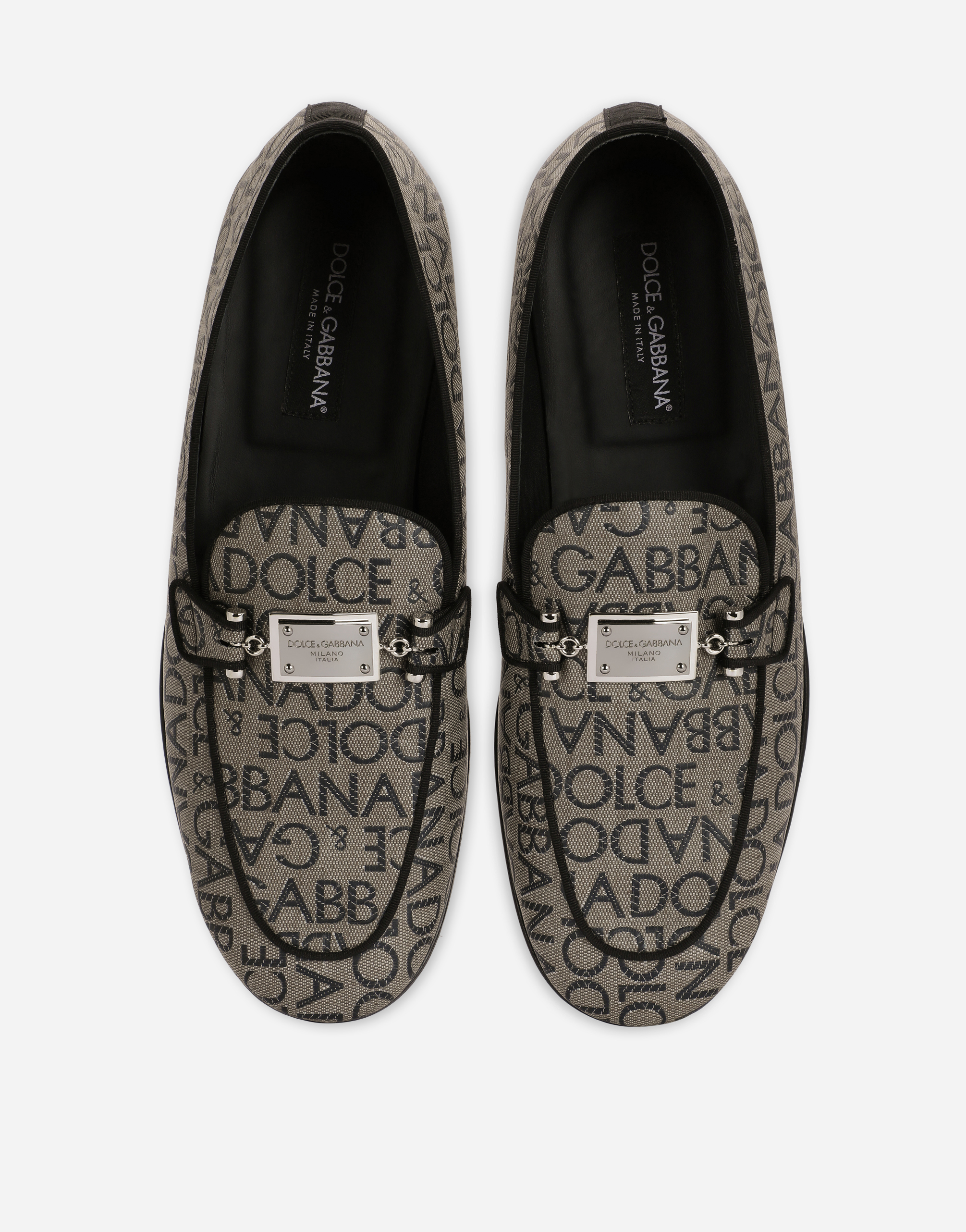 DOLCE & GABBANA JACQUARD SLIPPERS WITH LOGO TAG