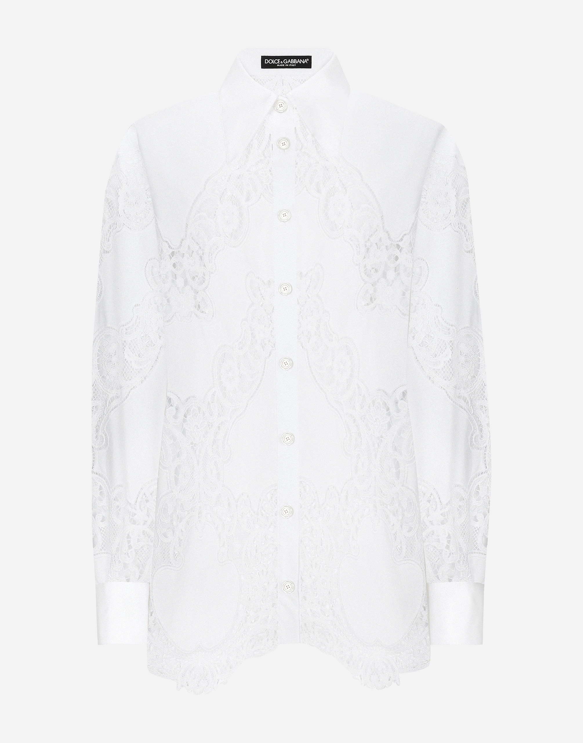 Cotton shirt with floral openwork embroidery