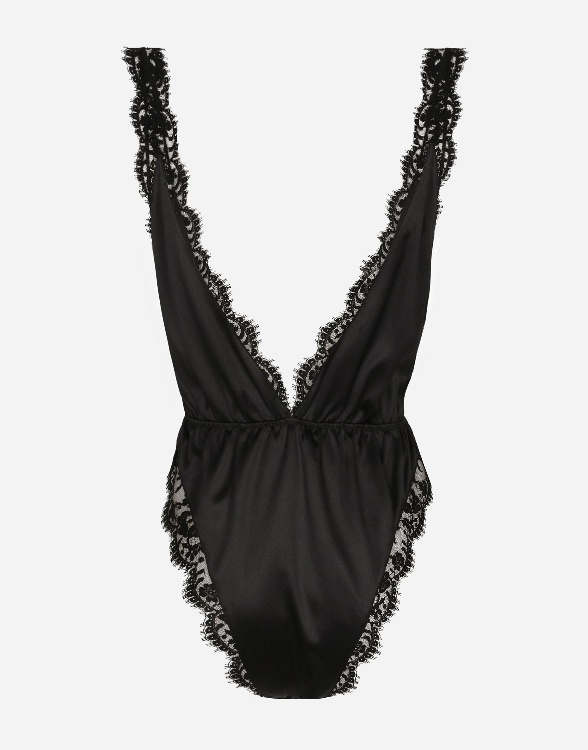 Dolce & Gabbana Lace-trimmed Silk-blend Satin Bodysuit In Black