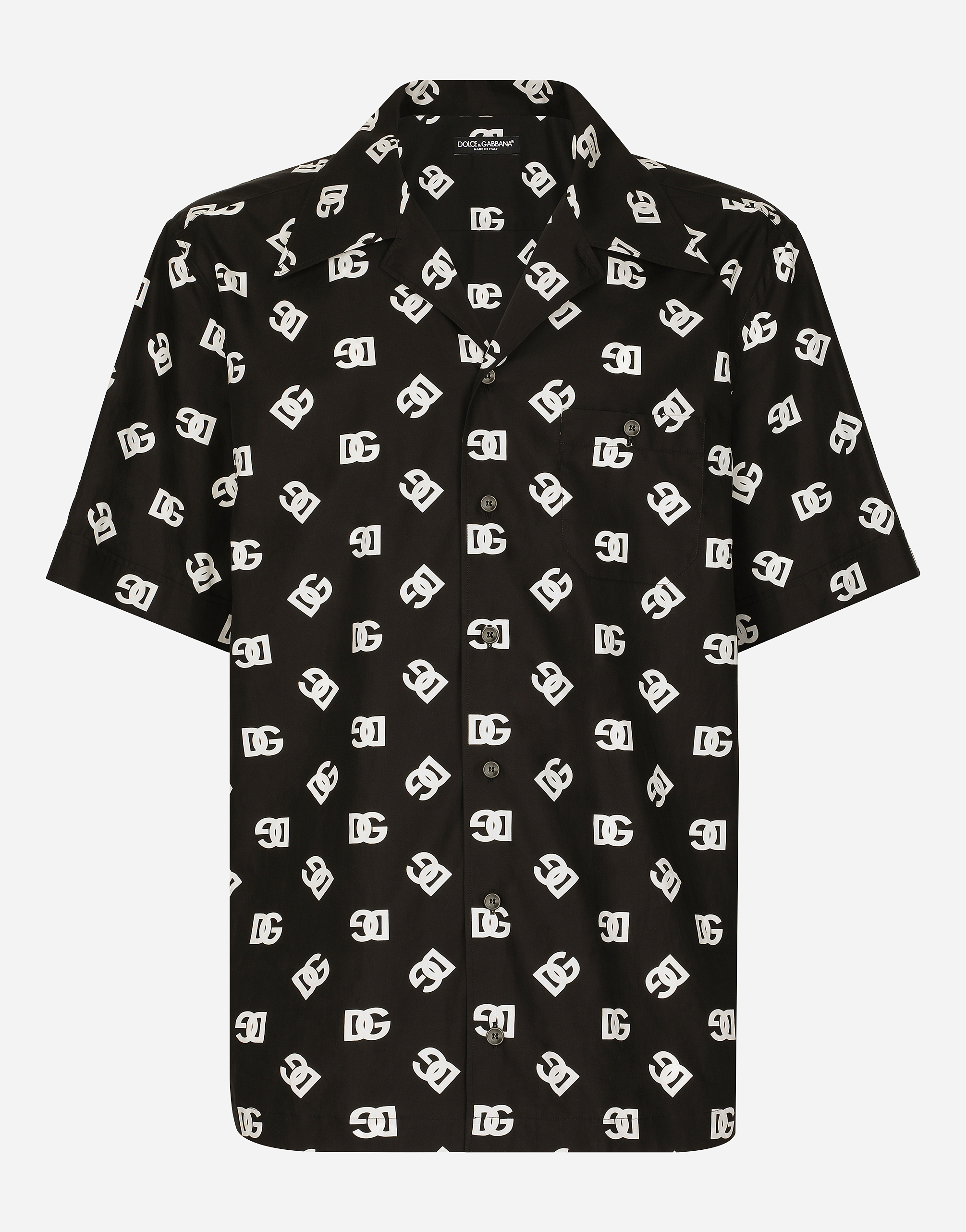 DOLCE & GABBANA COTTON HAWAIIAN SHIRT WITH DG MONOGRAM PRINT