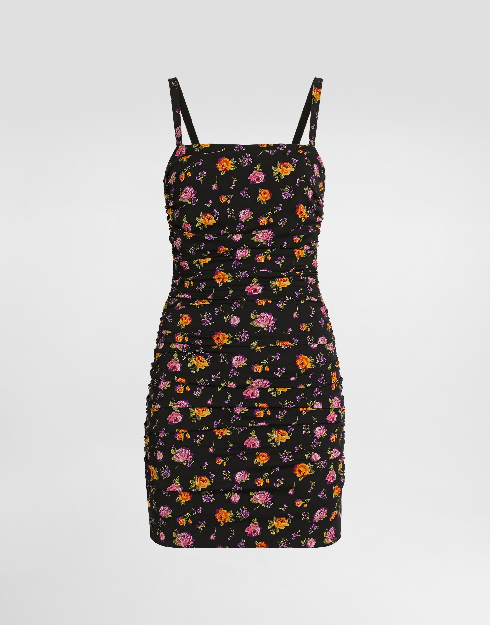 Dolce & Gabbana Small Rose Bouquets-print Draped Charmeuse Dress In Multi