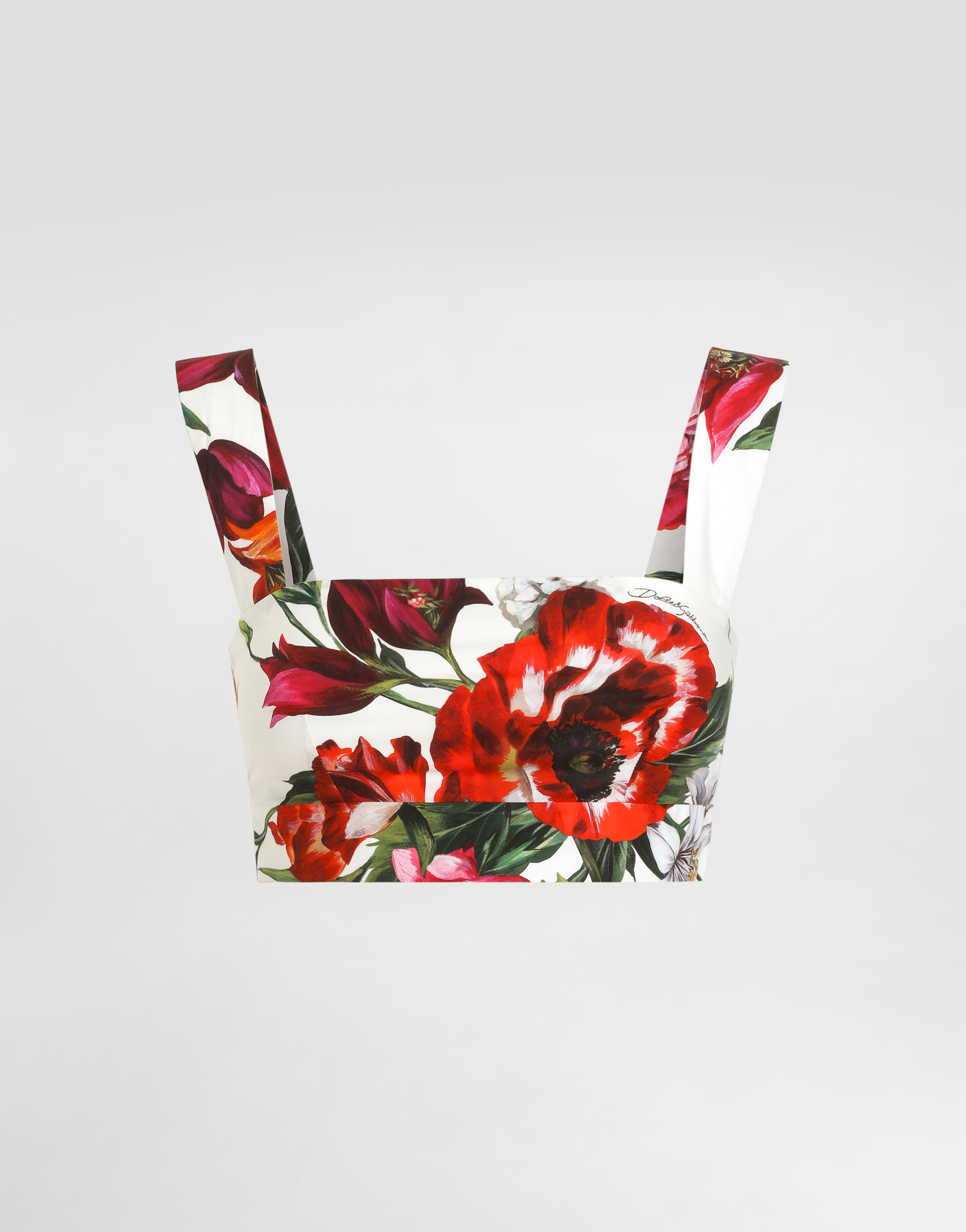 Dolce & Gabbana Multicolor Croped Top With Square Neck And All-over Floral Design In Cotton Woman In Multi