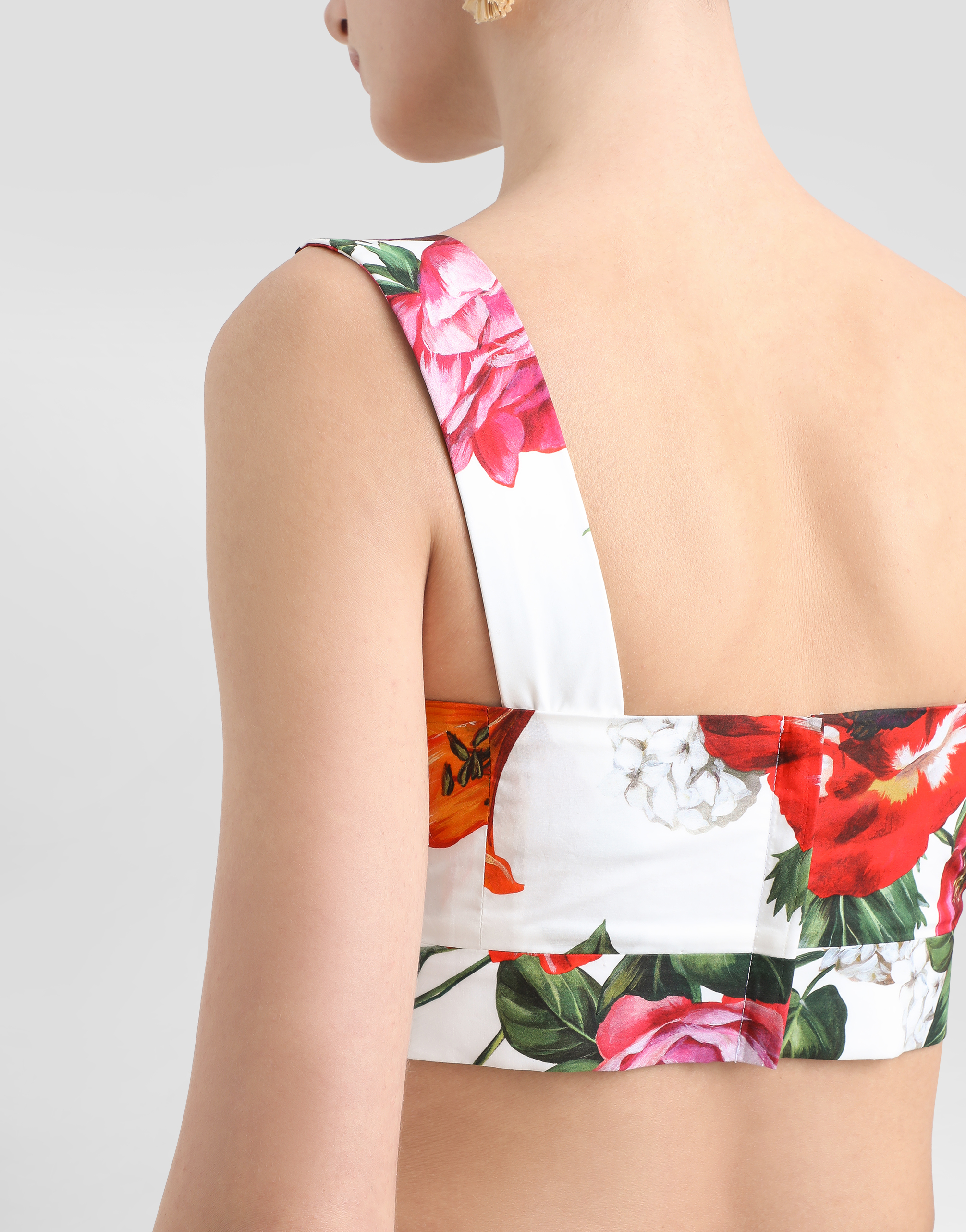 Dolce & Gabbana Multicolor Croped Top With Square Neck And All-over Floral Design In Cotton Woman In Multi