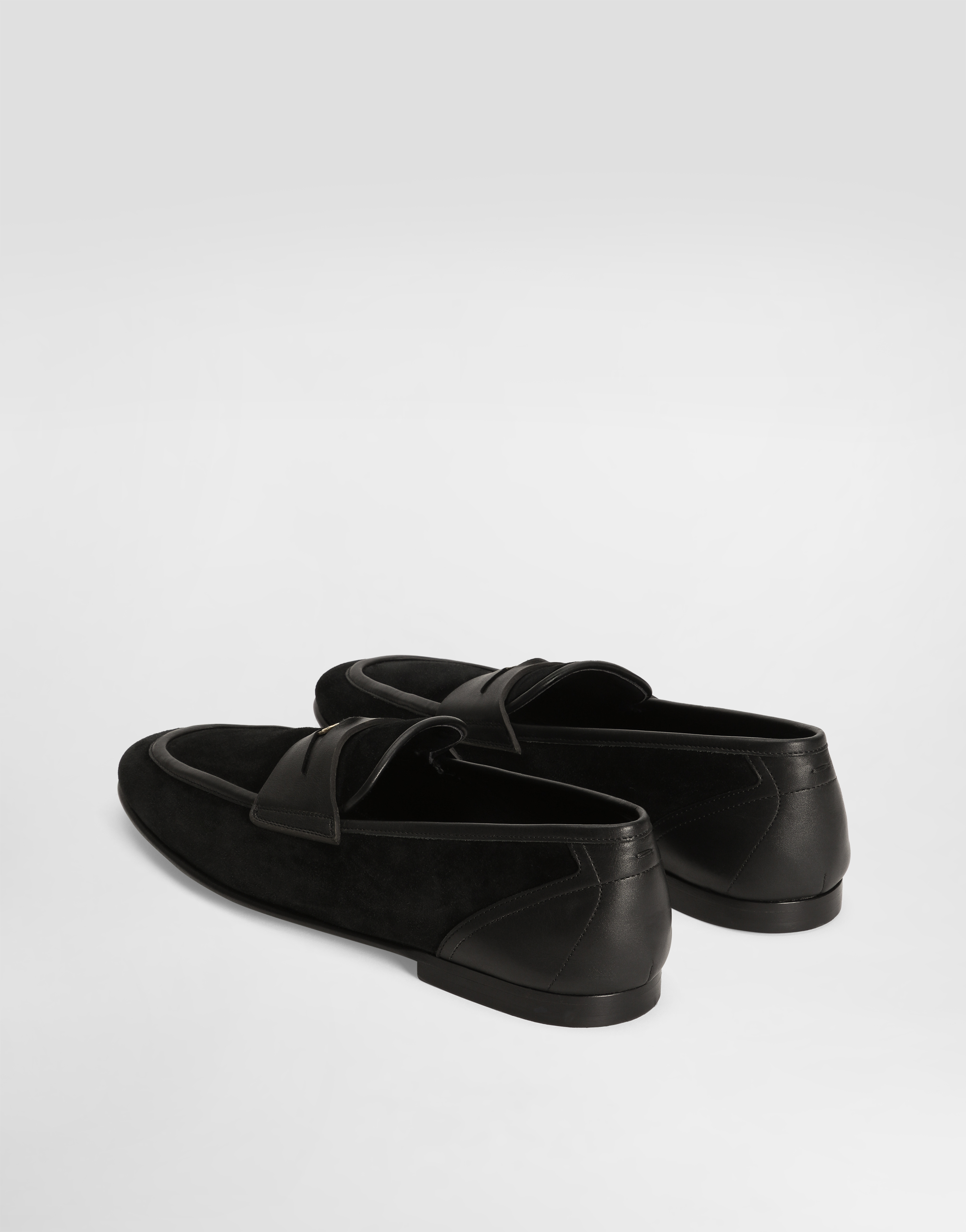 Dolce & Gabbana Ariosto Black Loafers With Metallic Dg Logo Plate On The Front In Leather And Suede Man In Multi
