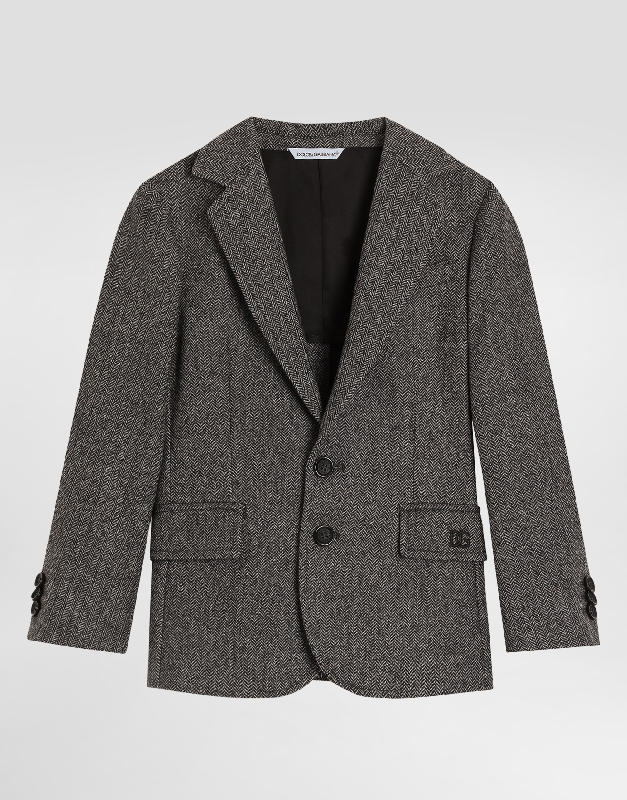 Dolce & Gabbana Single-breasted Jacket In Herringbone Wool - Man Suits Multicolor Wool 12 Years