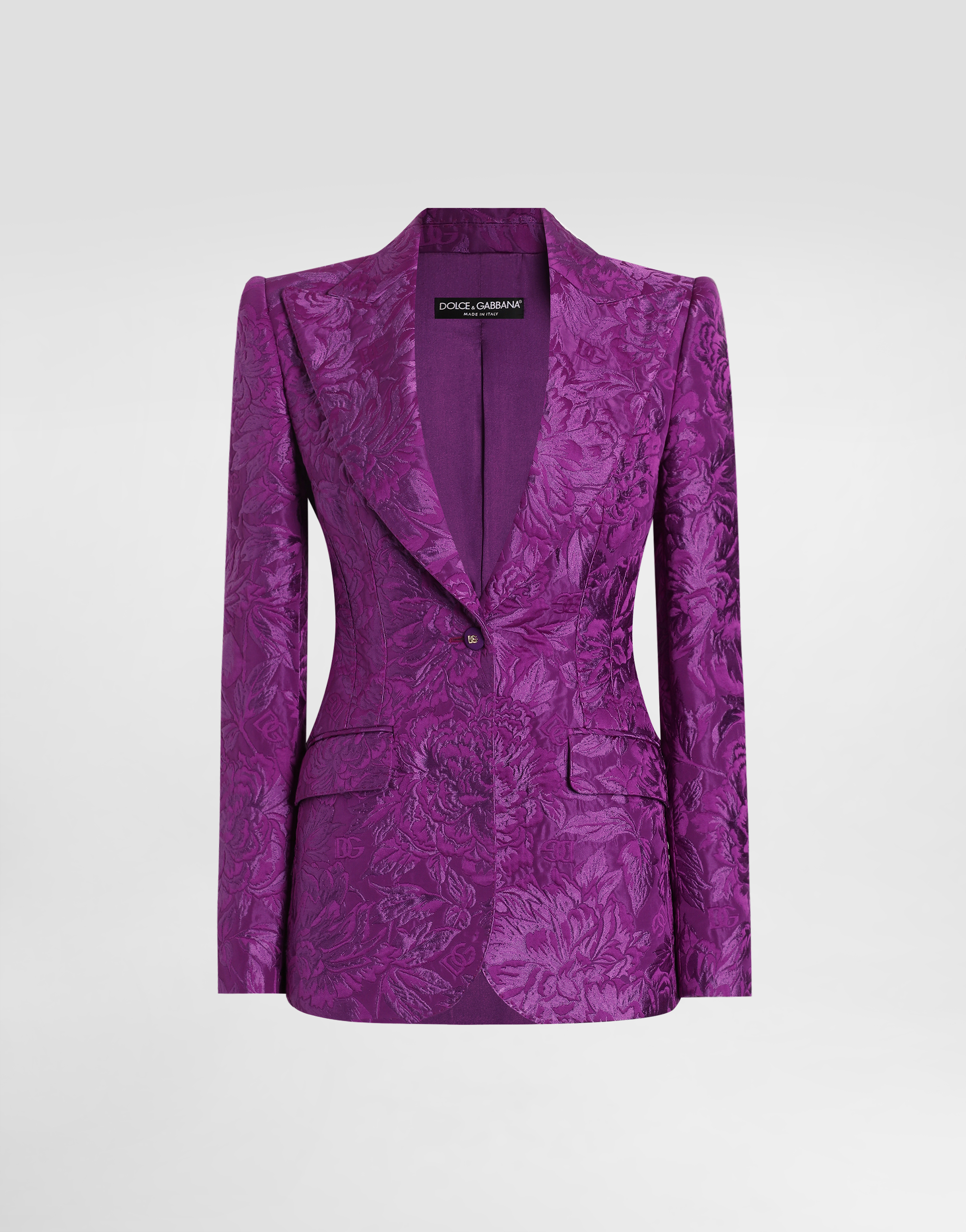 Dolce & Gabbana Peony-motif Brocade Turlington Jacket In Purple