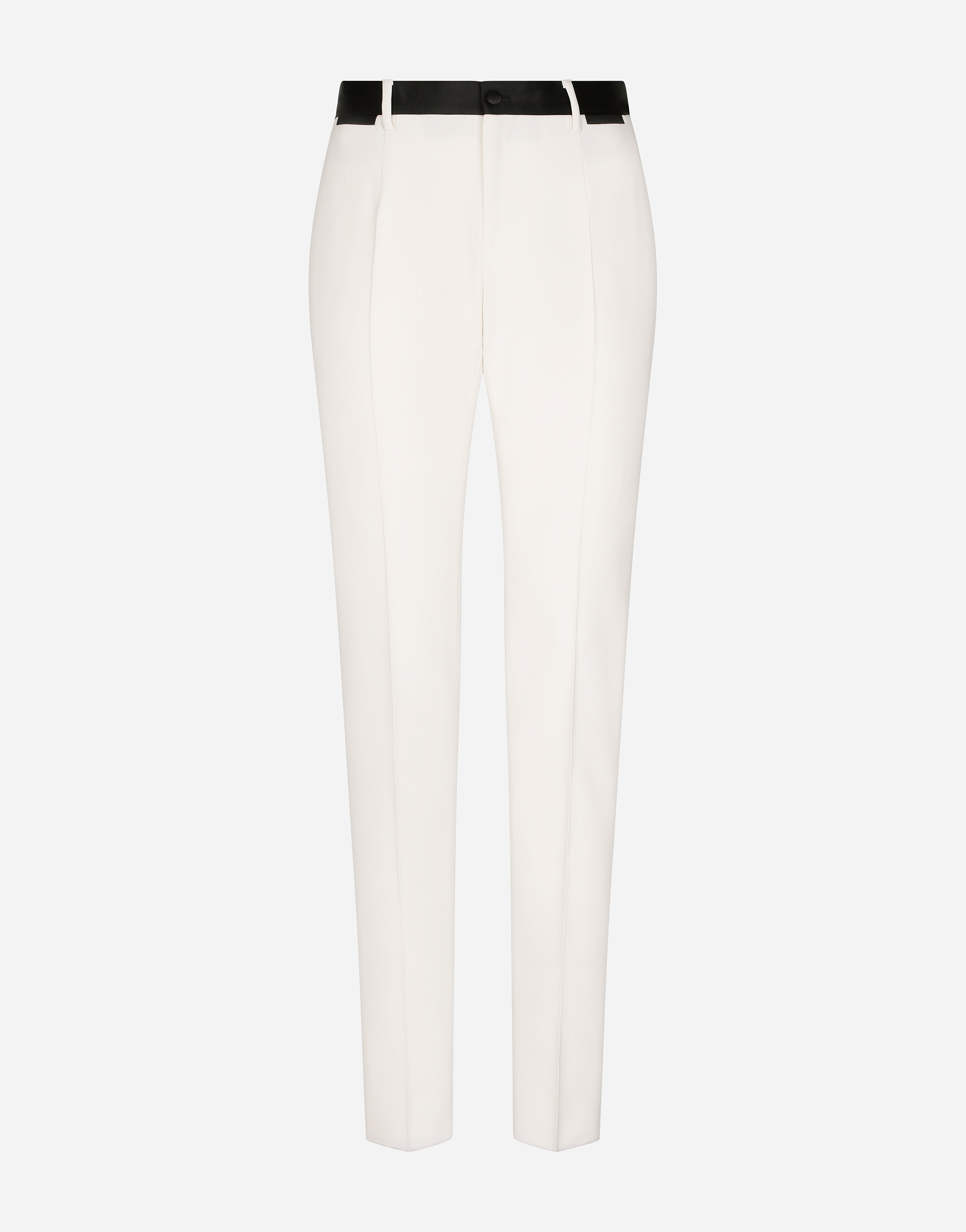 Dolce & Gabbana Stretch Wool Tuxedo Pants - Man Pants And Shorts White Wool