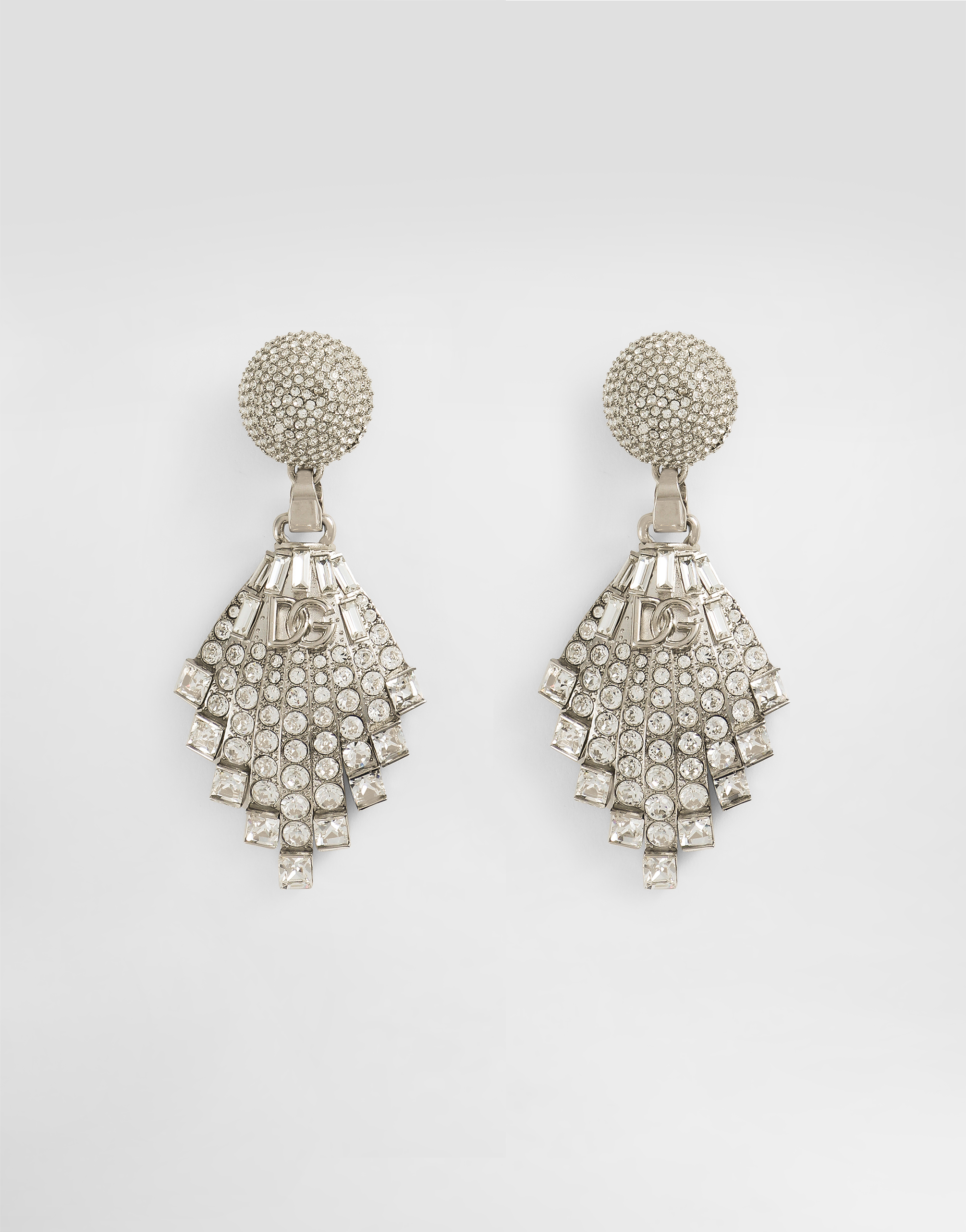 Dolce & Gabbana Rhinestone-detailed Maxi-drop Earrings With Dg Logo - Woman Bijoux Silver Metal Onesize
