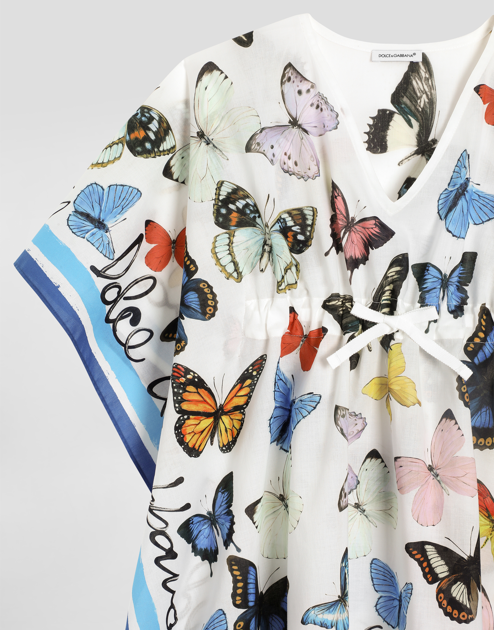 Dolce & Gabbana Batiste Caftan With Butterfly Print In Print