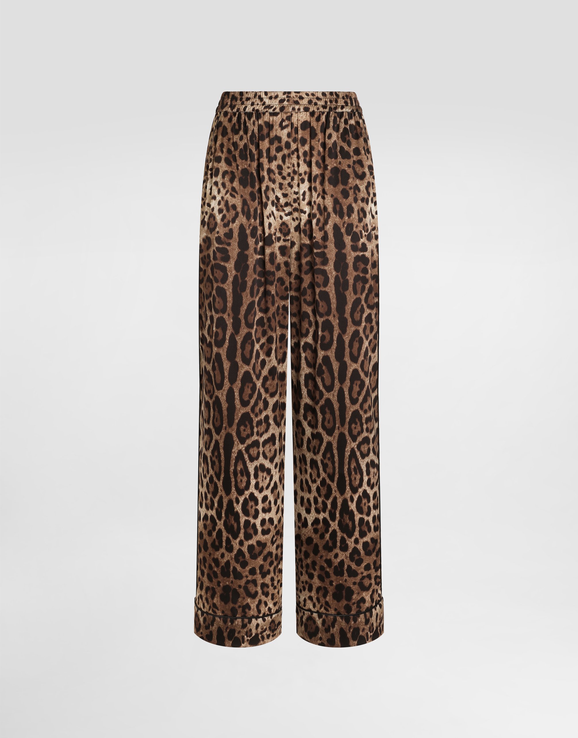 Leopard-print satin pajama pants