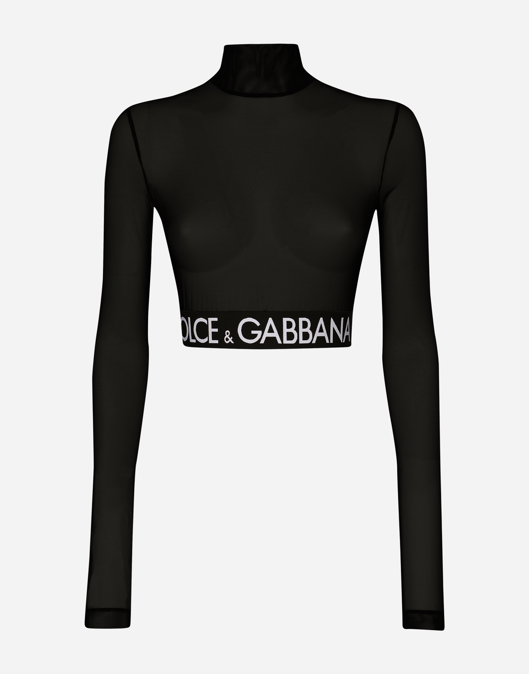 Dolce & Gabbana Tulle Turtle-neck Top In Black